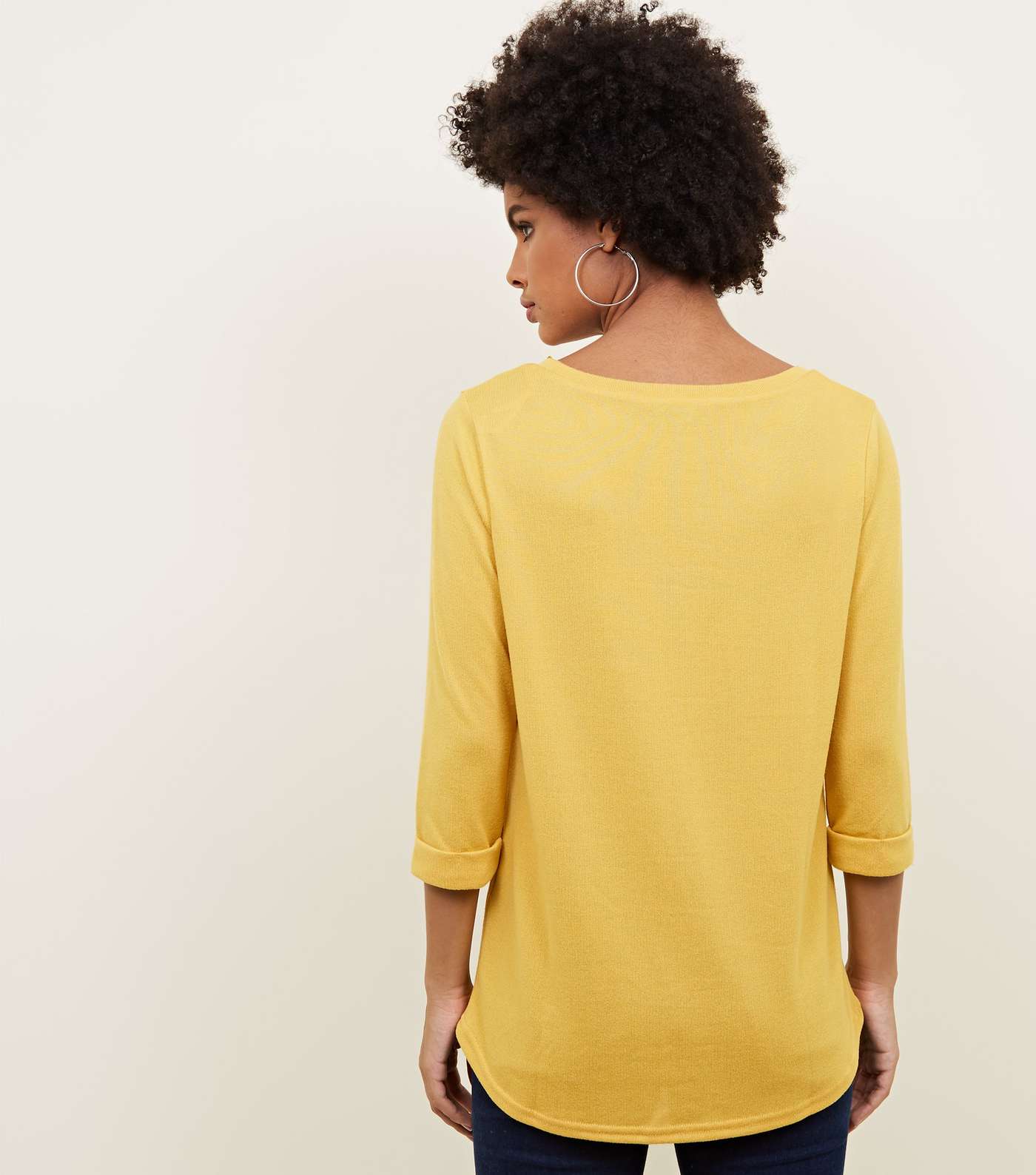 Yellow 3/4 Sleeve Fine Knit Top Image 3