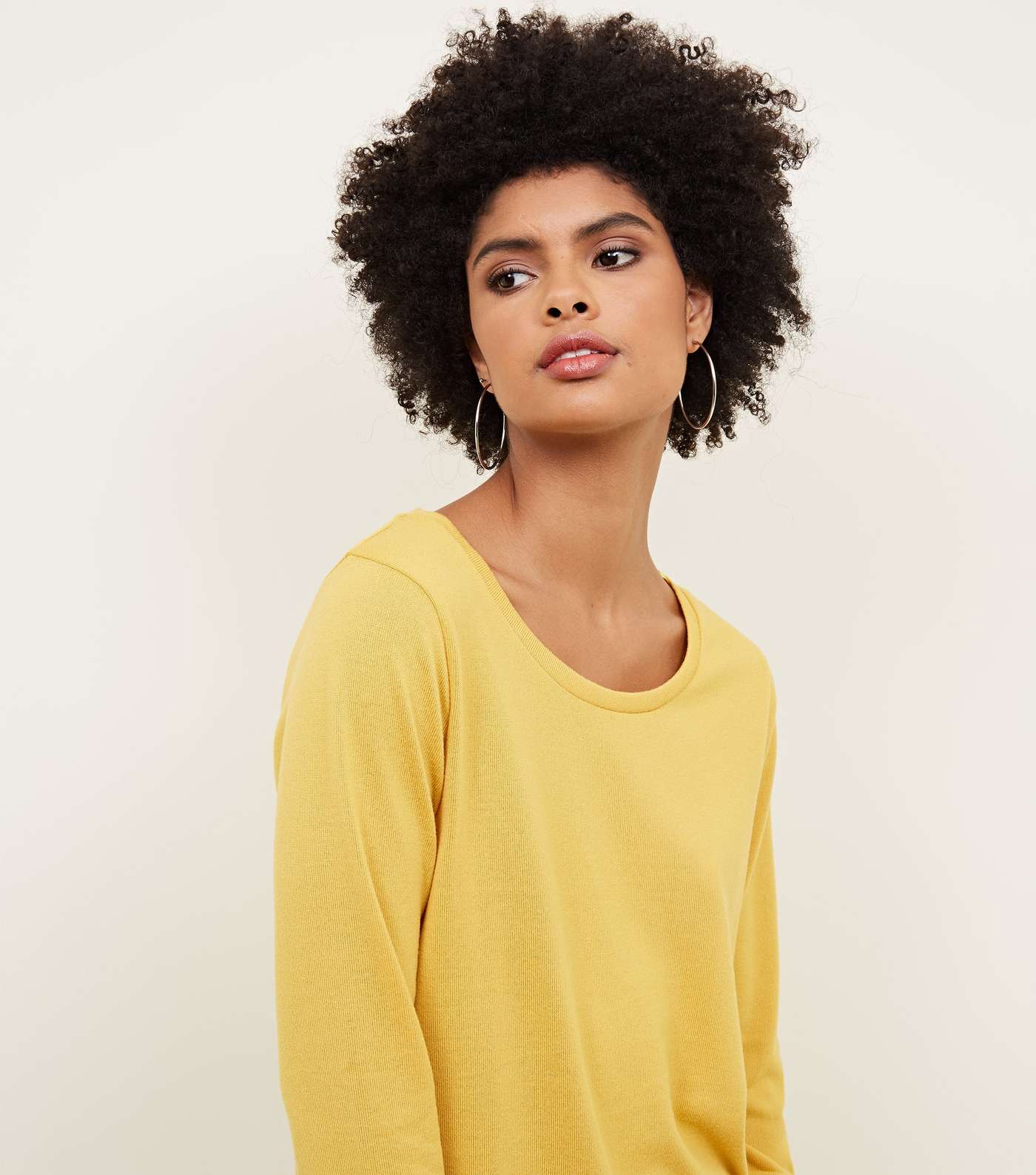 Yellow 3/4 Sleeve Fine Knit Top Image 5