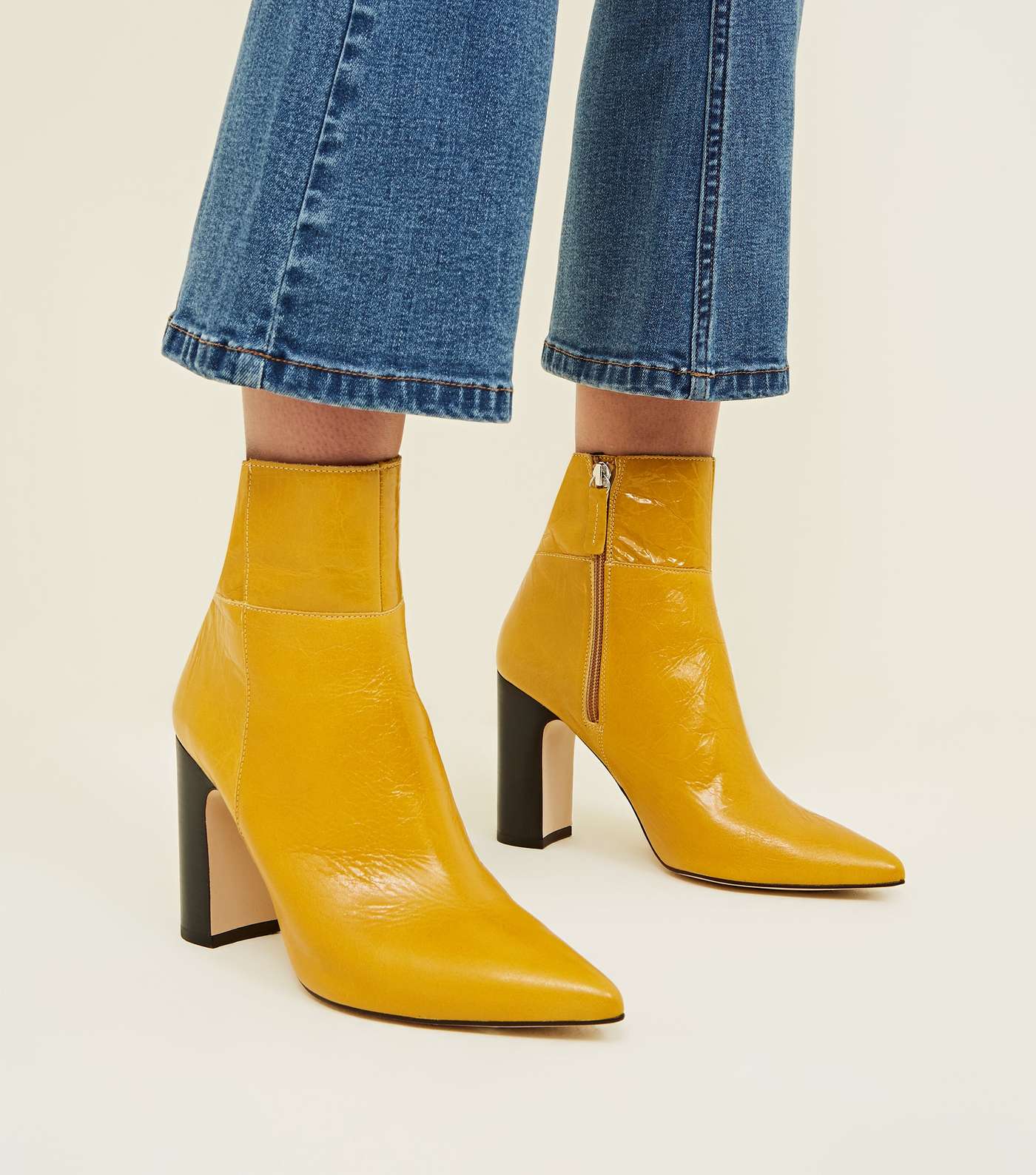 Mustard Premium Leather Block Heel Boots Image 2