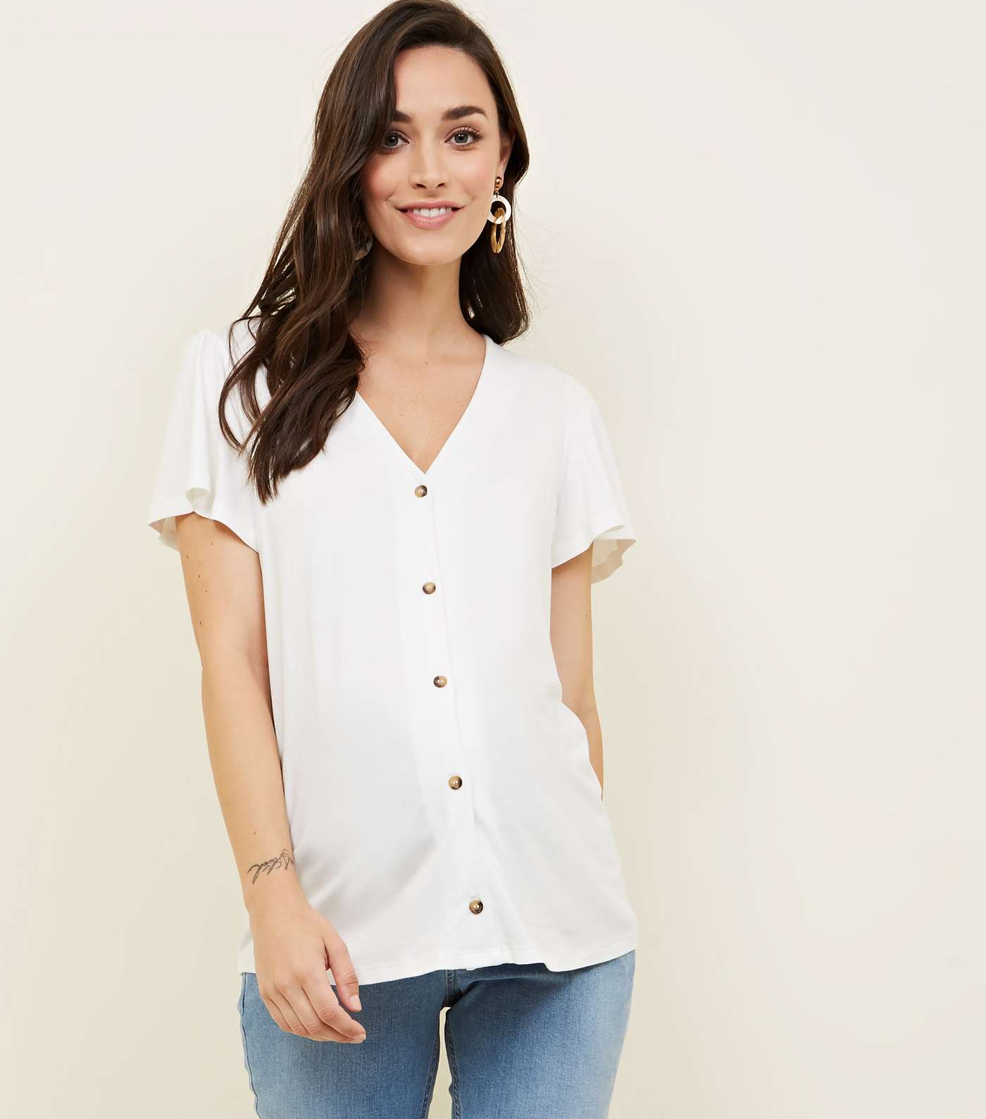 Maternity Off White Button Front T-Shirt