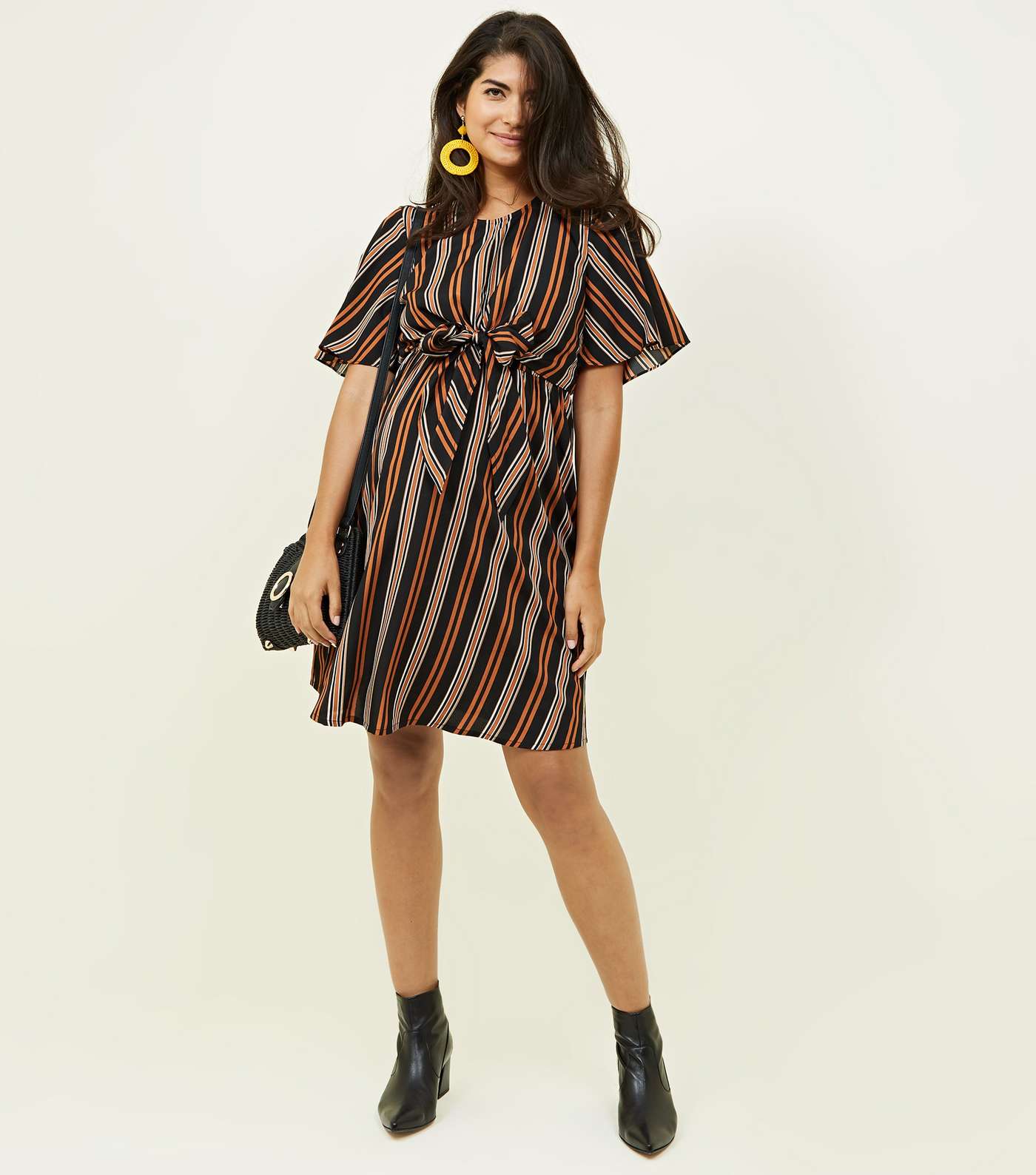 Maternity Black and Rust Stripe Tie Front Dress Image 2