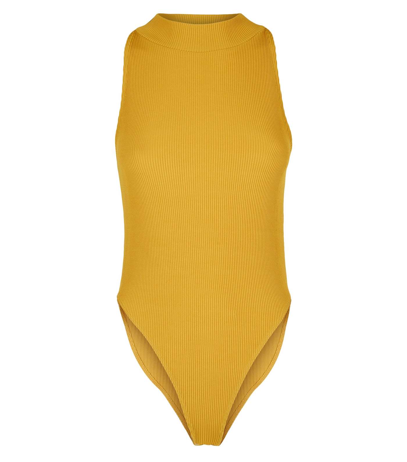 Mustard High Neck Ribbed Bodysuit Image 4