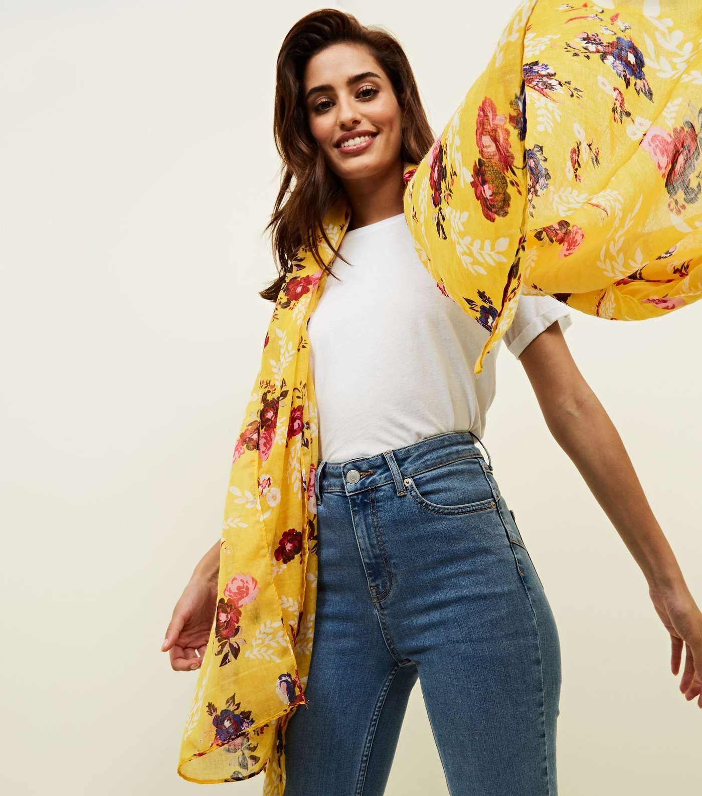Yellow Floral Longline Scarf Image 5
