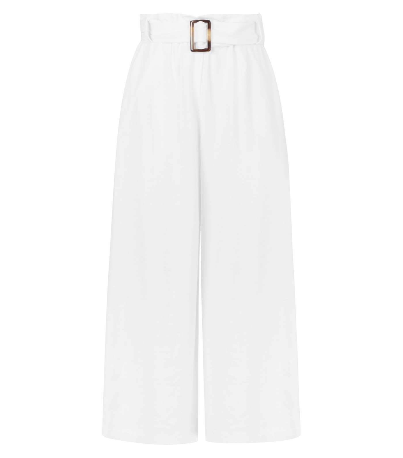 White Linen-Look Belted Culottes Image 4