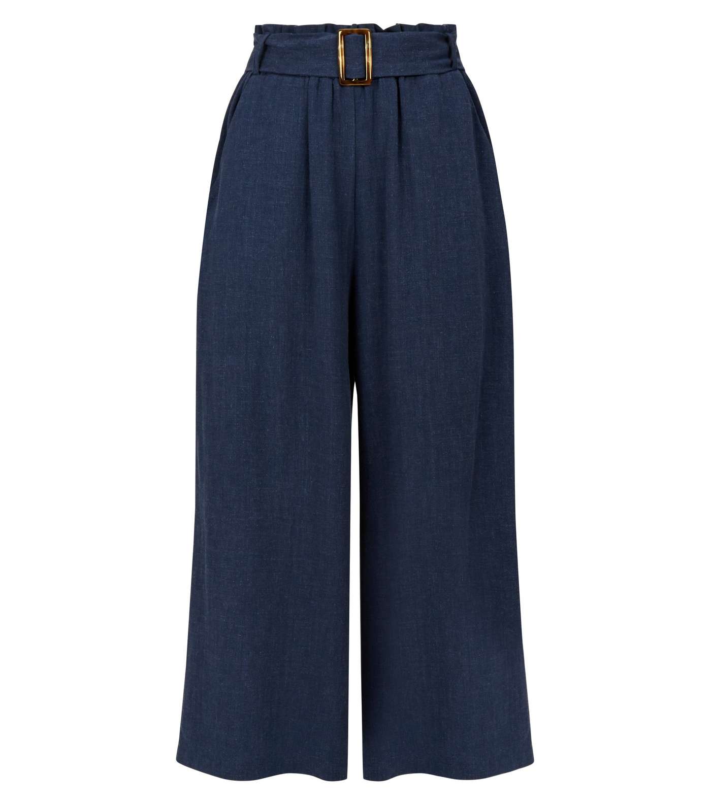 Navy Linen-Look Belted Culottes  Image 4