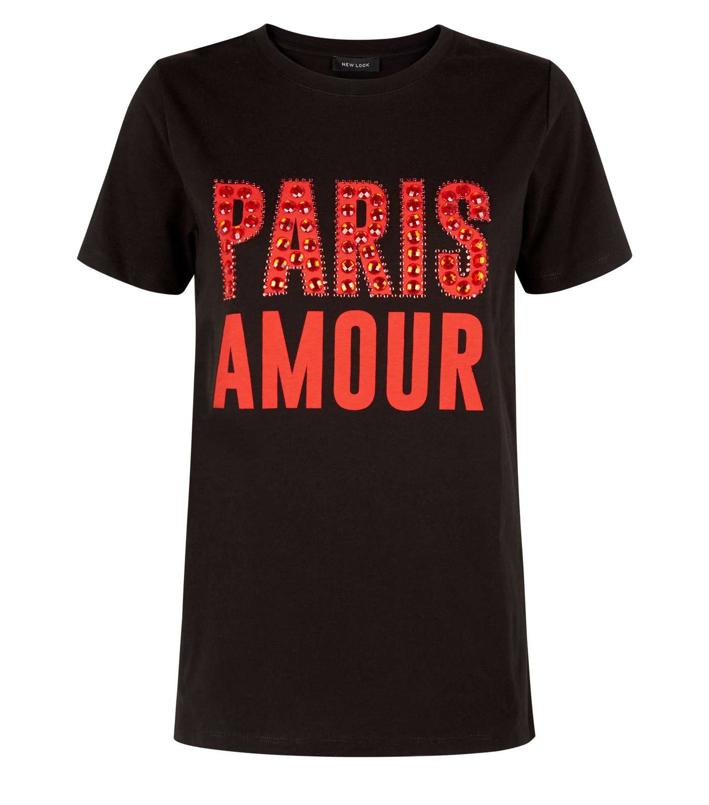Black Paris Amour Gem Embellished Slogan T-Shirt Image 4