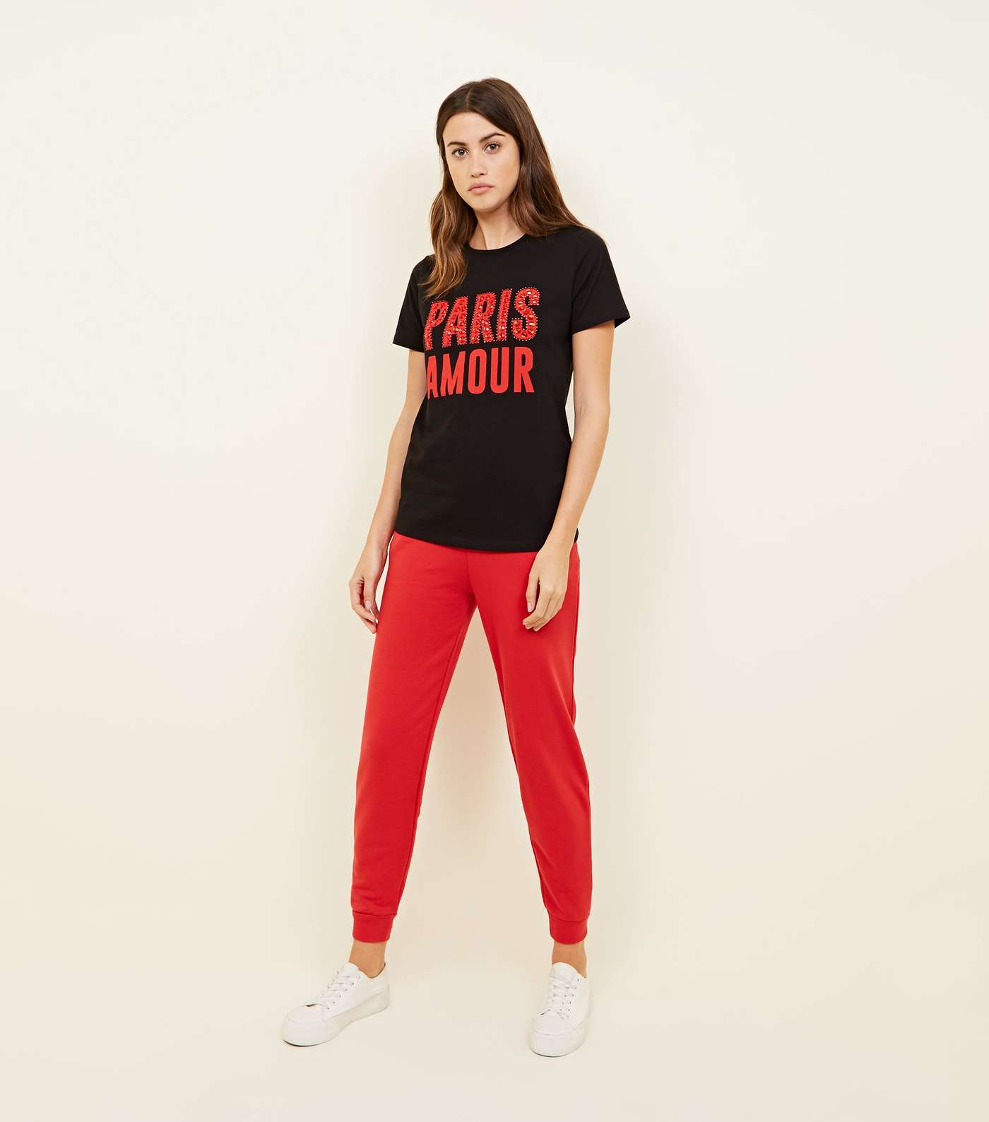 Black Paris Amour Gem Embellished Slogan T-Shirt Image 2
