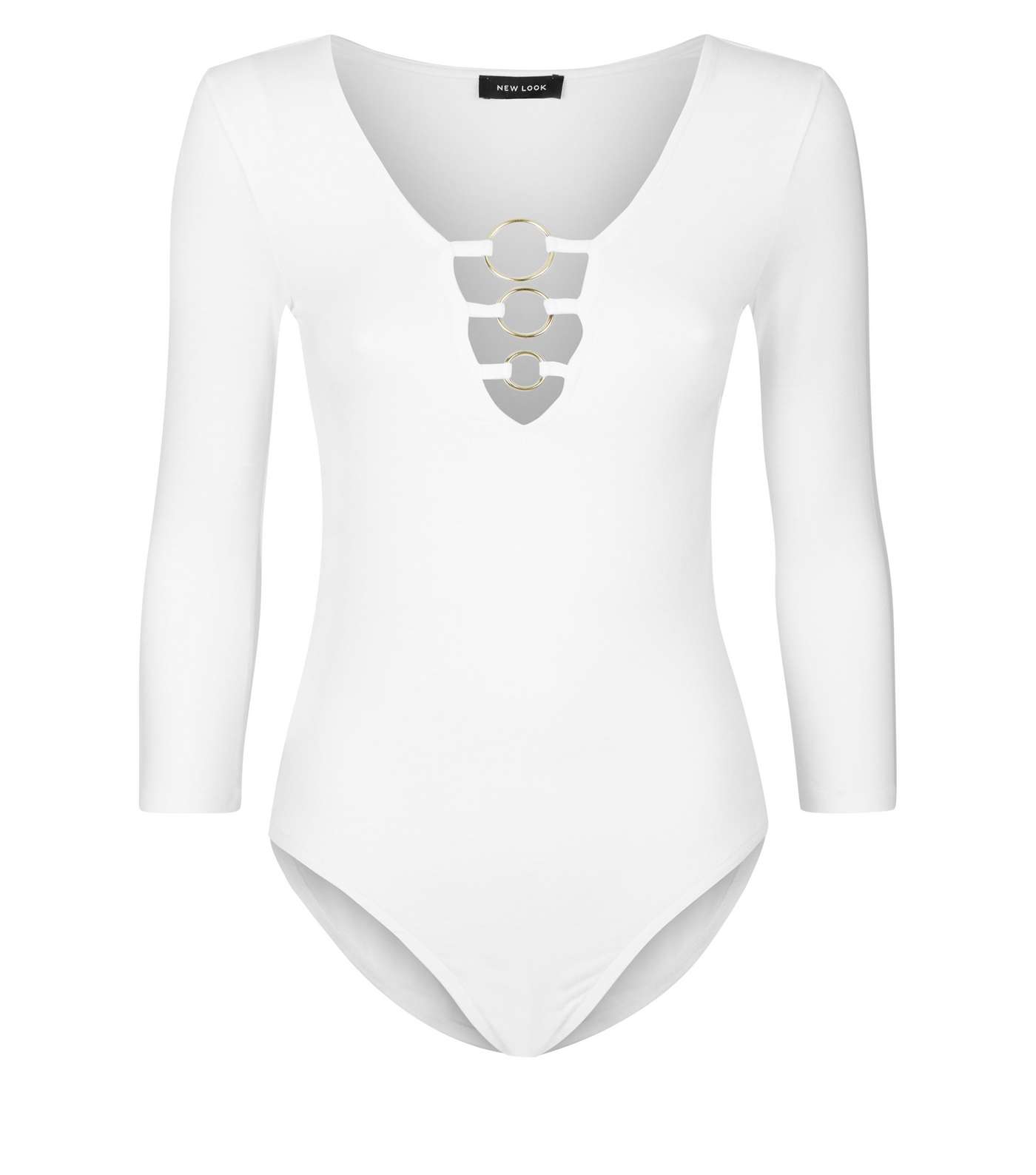 White Metal Ring 3/4 Sleeve Bodysuit Image 4