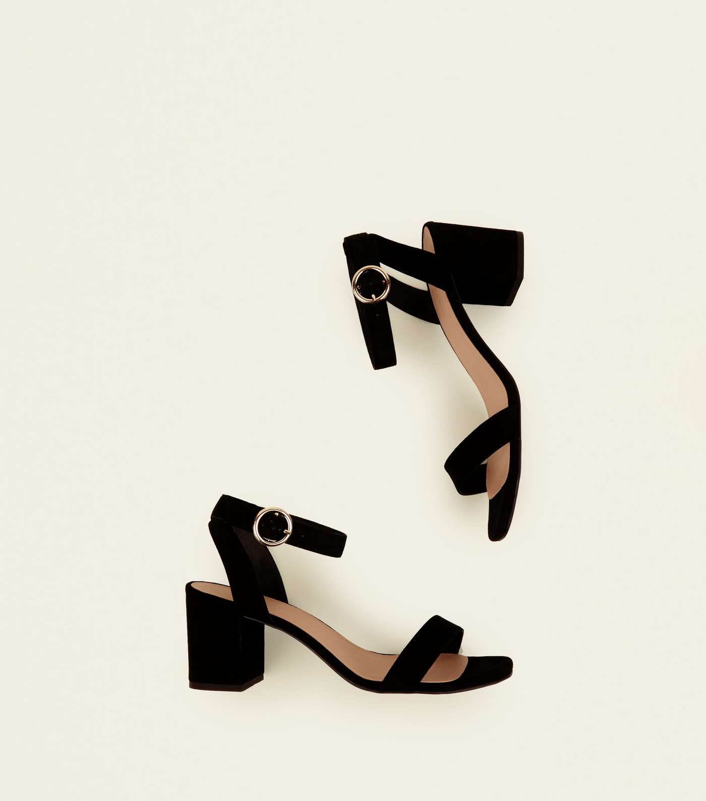 Black Suedette Square Toe Mid Heel Sandals Image 3