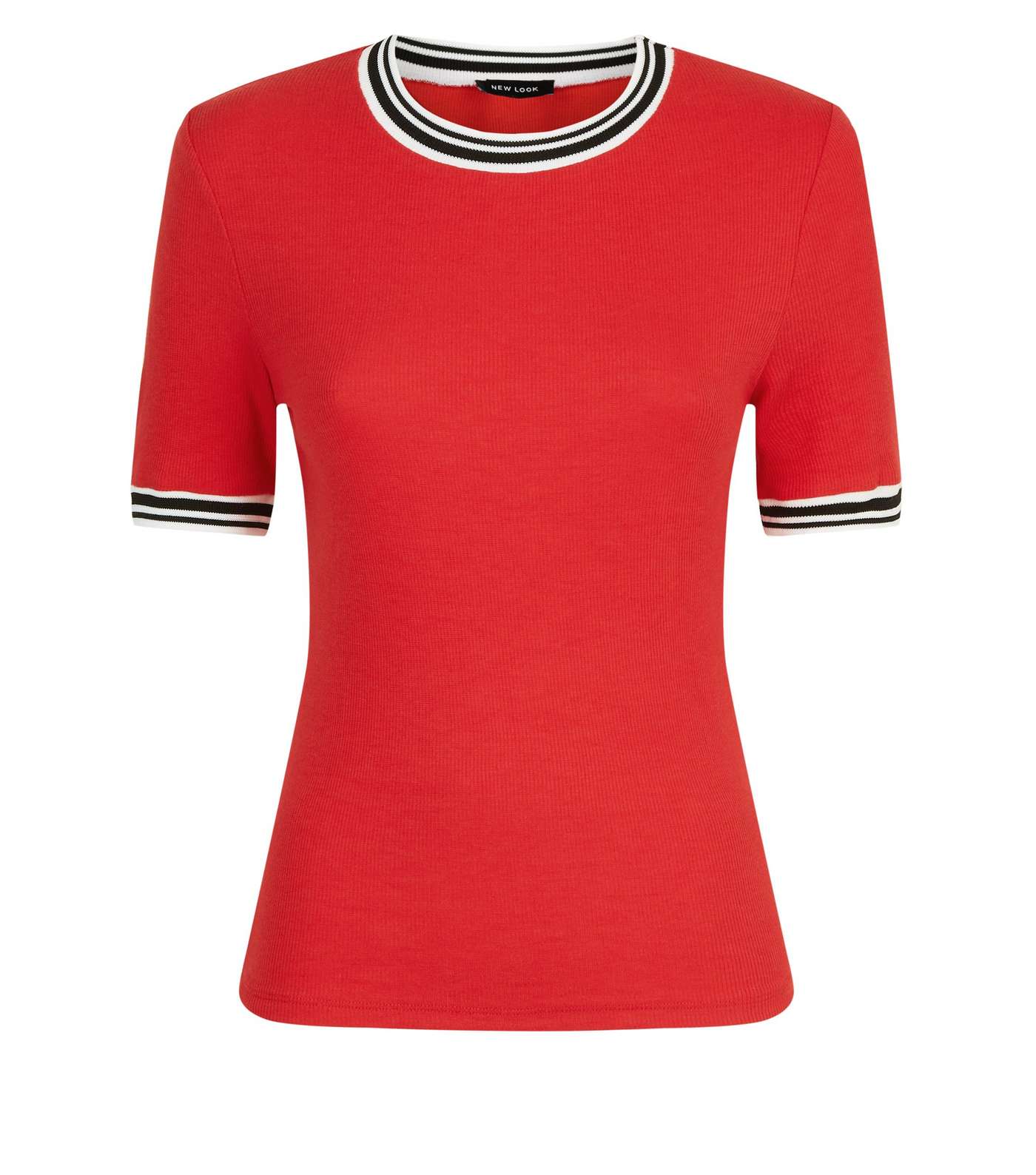 Red Ribbed Tipped 1/2 Sleeve T-Shirt Image 4