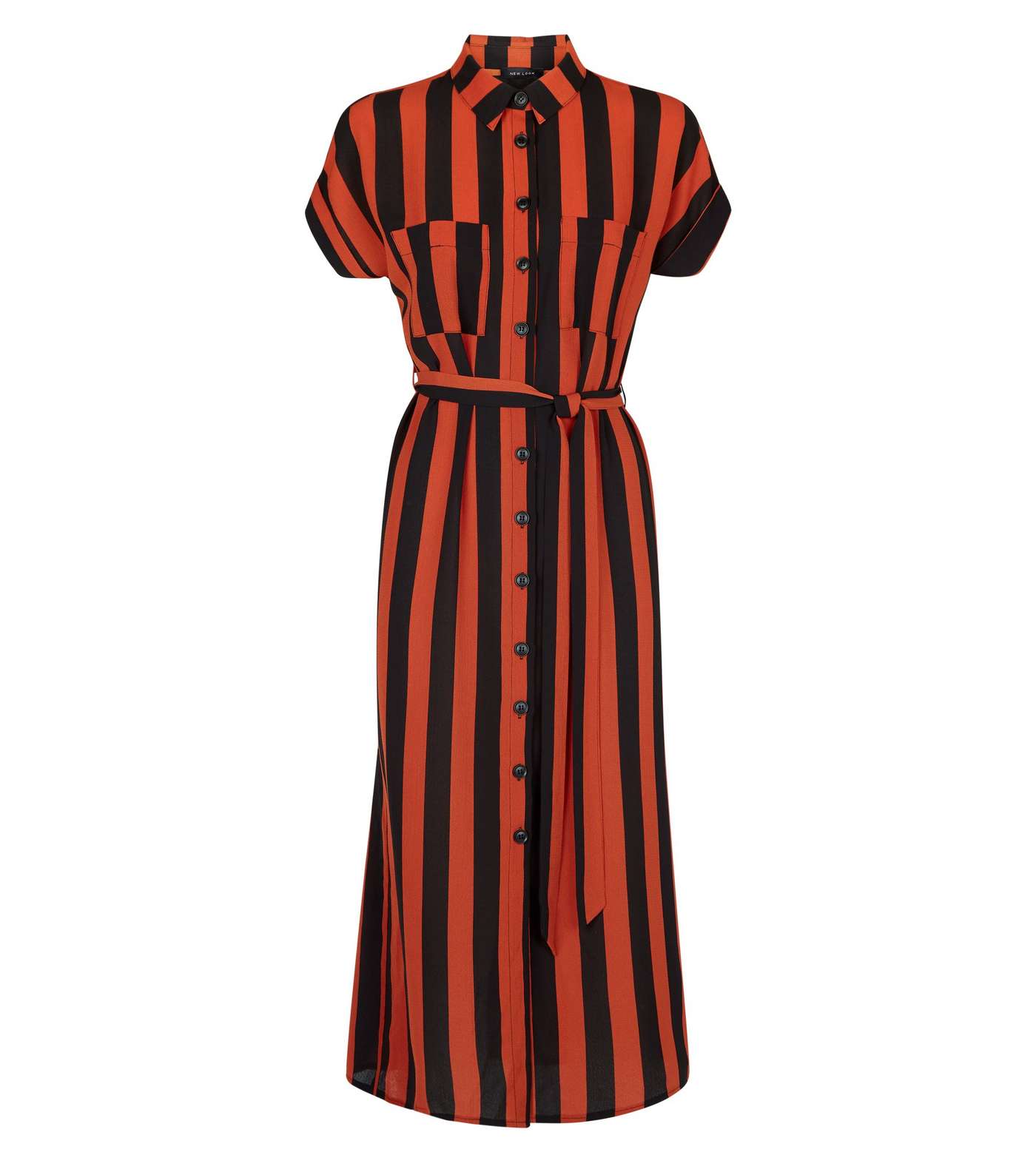 Orange Vertical Stripe Midi Shirt Dress  Image 4