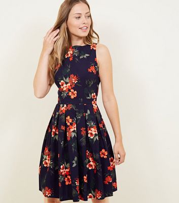 apricot navy floral dress