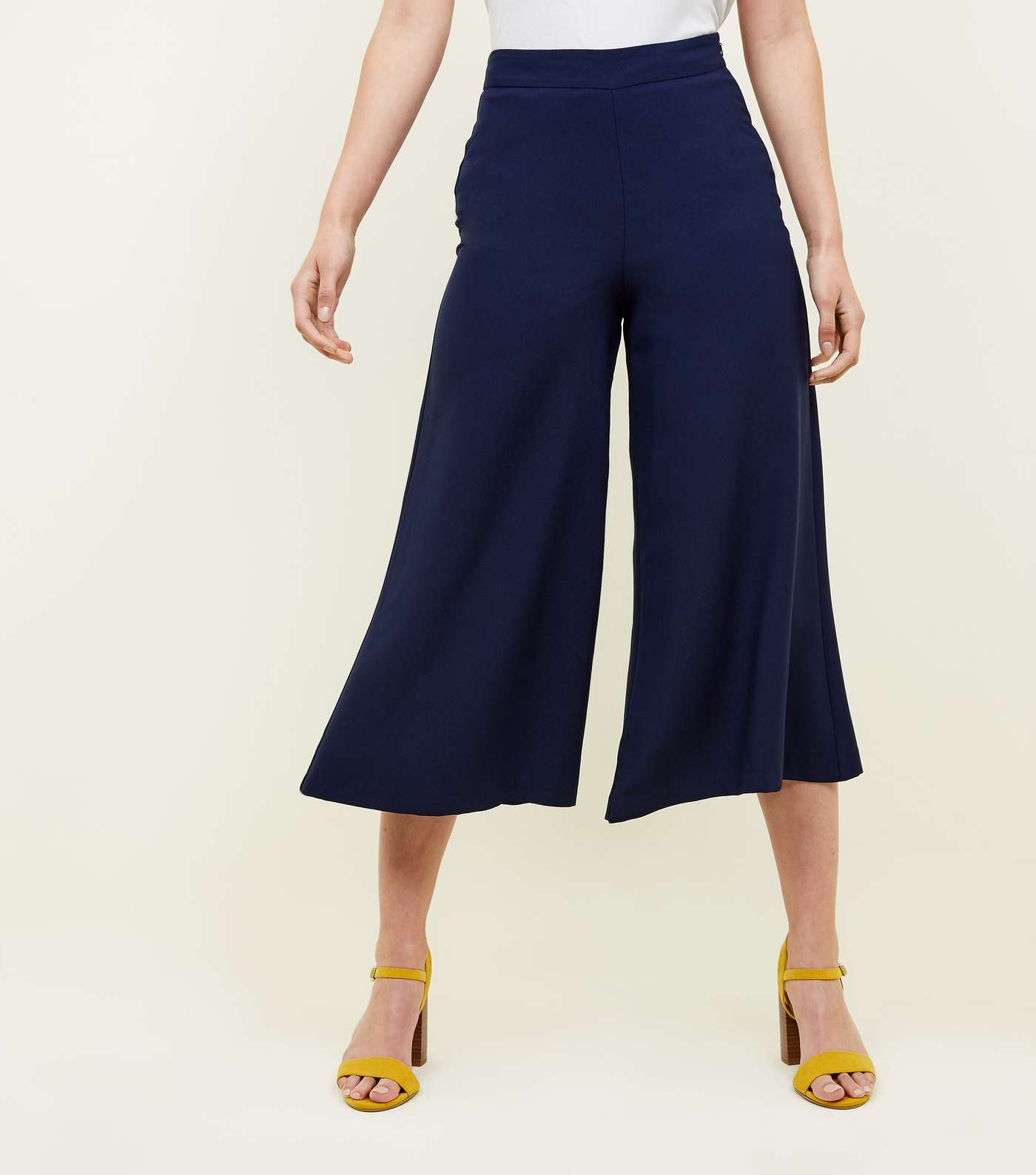 Navy Crepe Cropped Flared Trousers Image 2