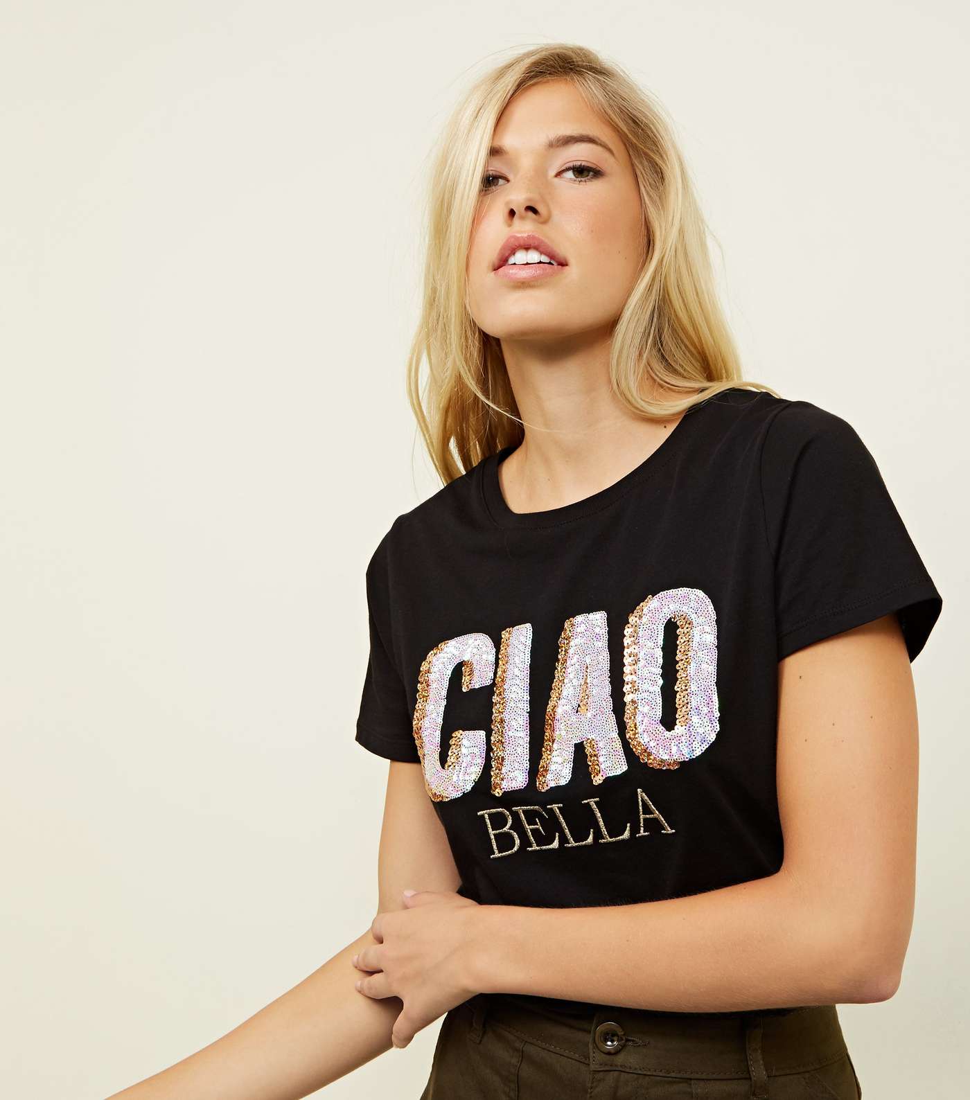 Black Ciao Bella Sequin T-Shirt 