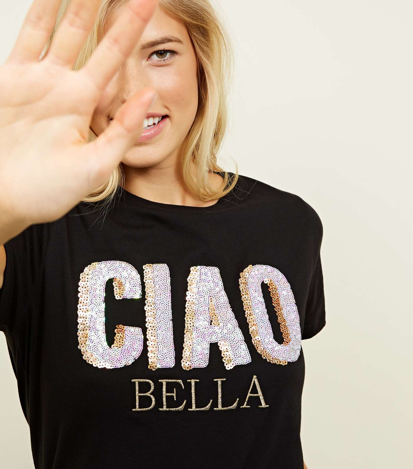Black Ciao Bella Sequin T-Shirt  Image 5