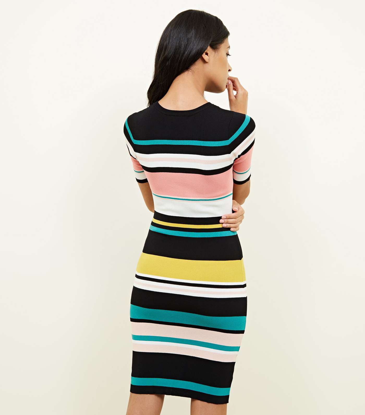 Multi Colour Block Stripe Ribbed Bodycon Dress Image 3