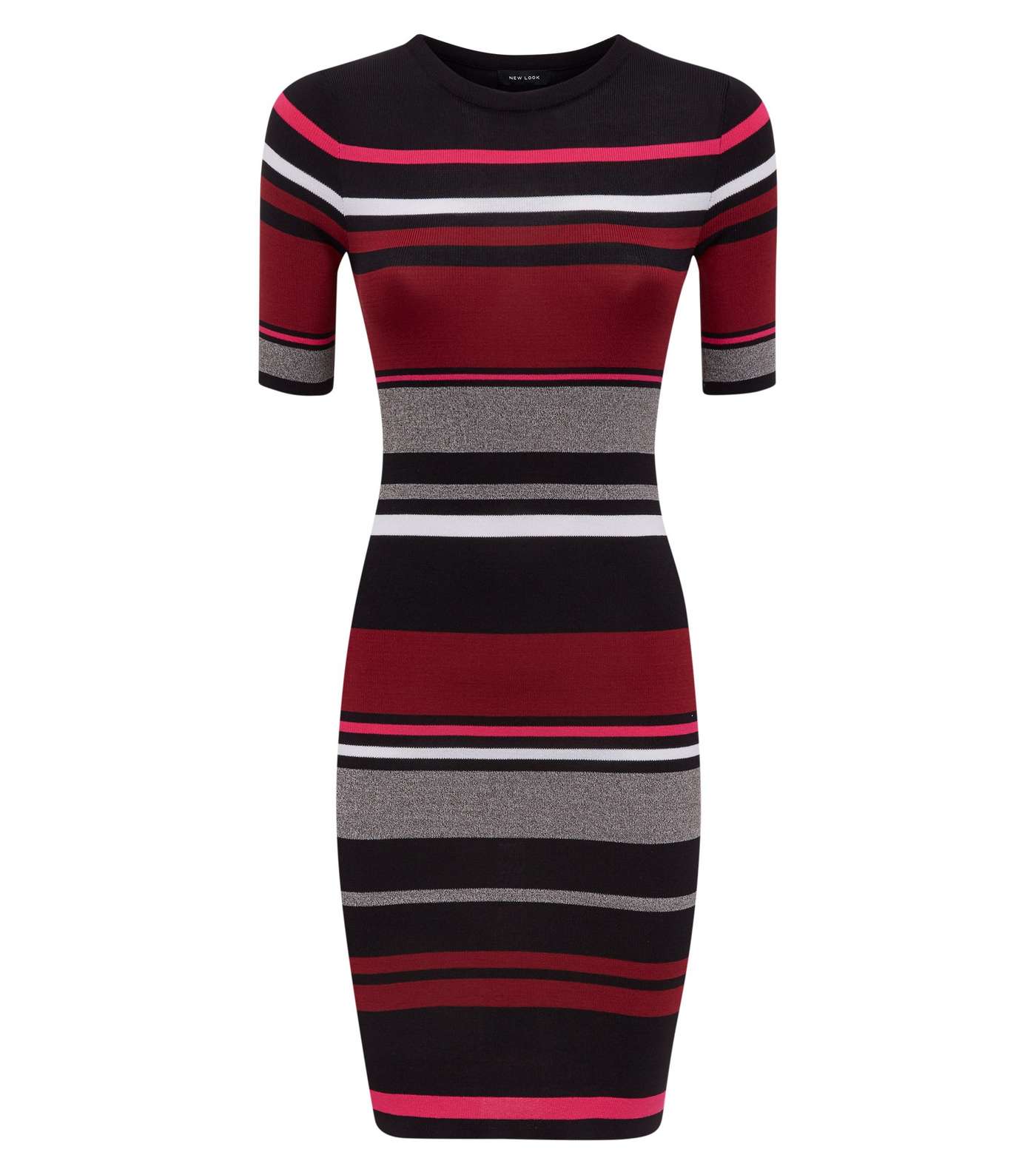Multicolour Burgundy Block Stripe Ribbed Bodycon Dress Image 4