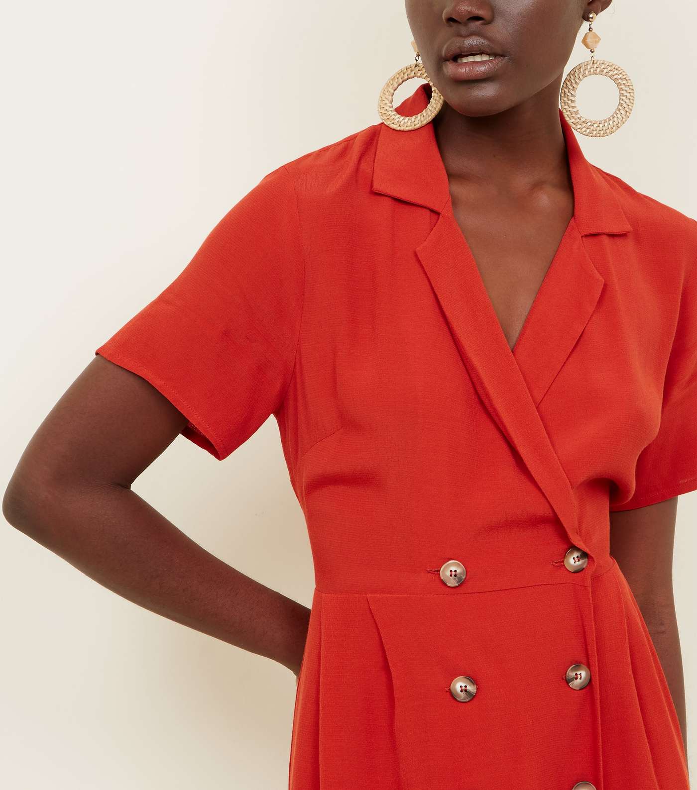Orange Revere Collar Double Breasted Midi Dress Image 3