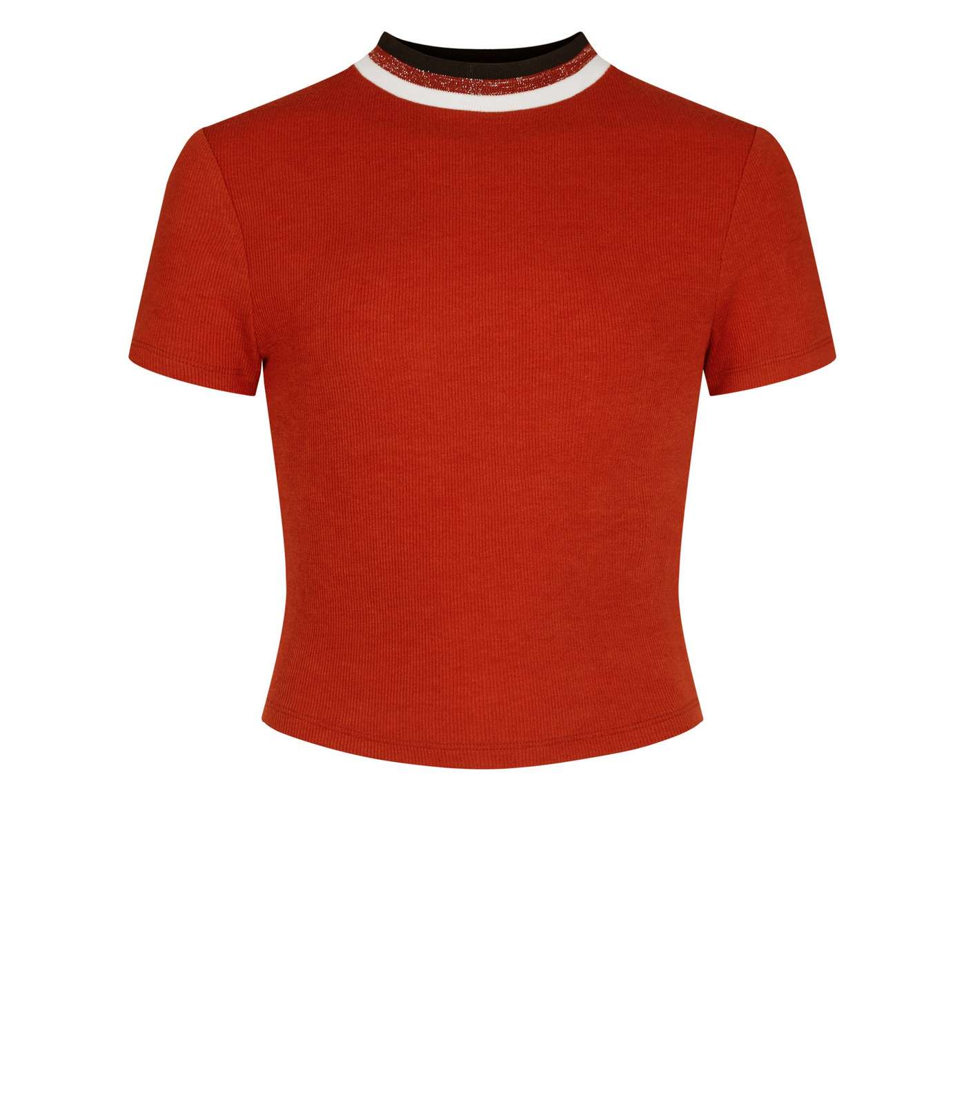 Girls Orange Ribbed Glitter Crew Neck T-Shirt  Image 4