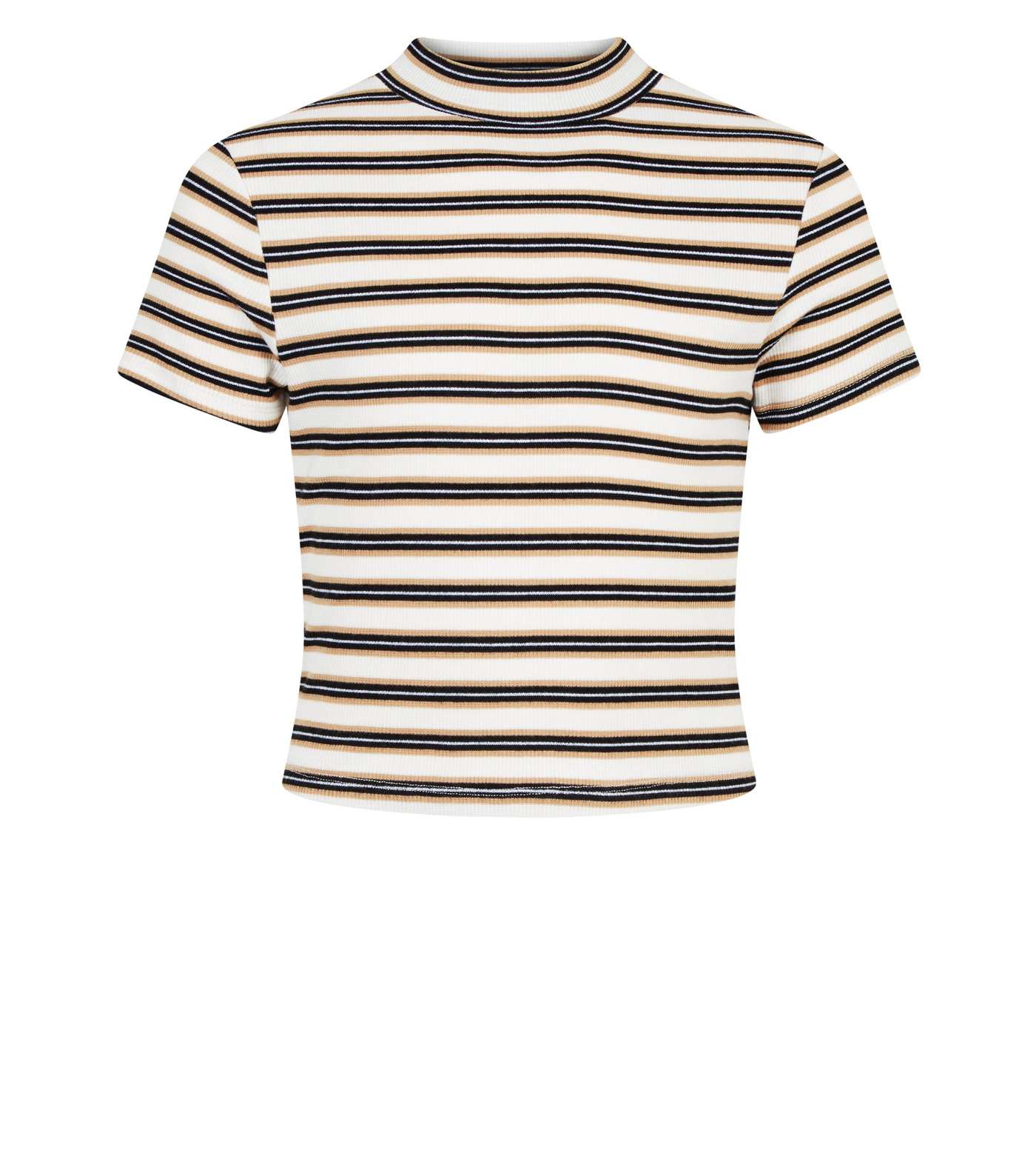 Girls Brown Stripe Ribbed High Neck T-Shirt Image 4