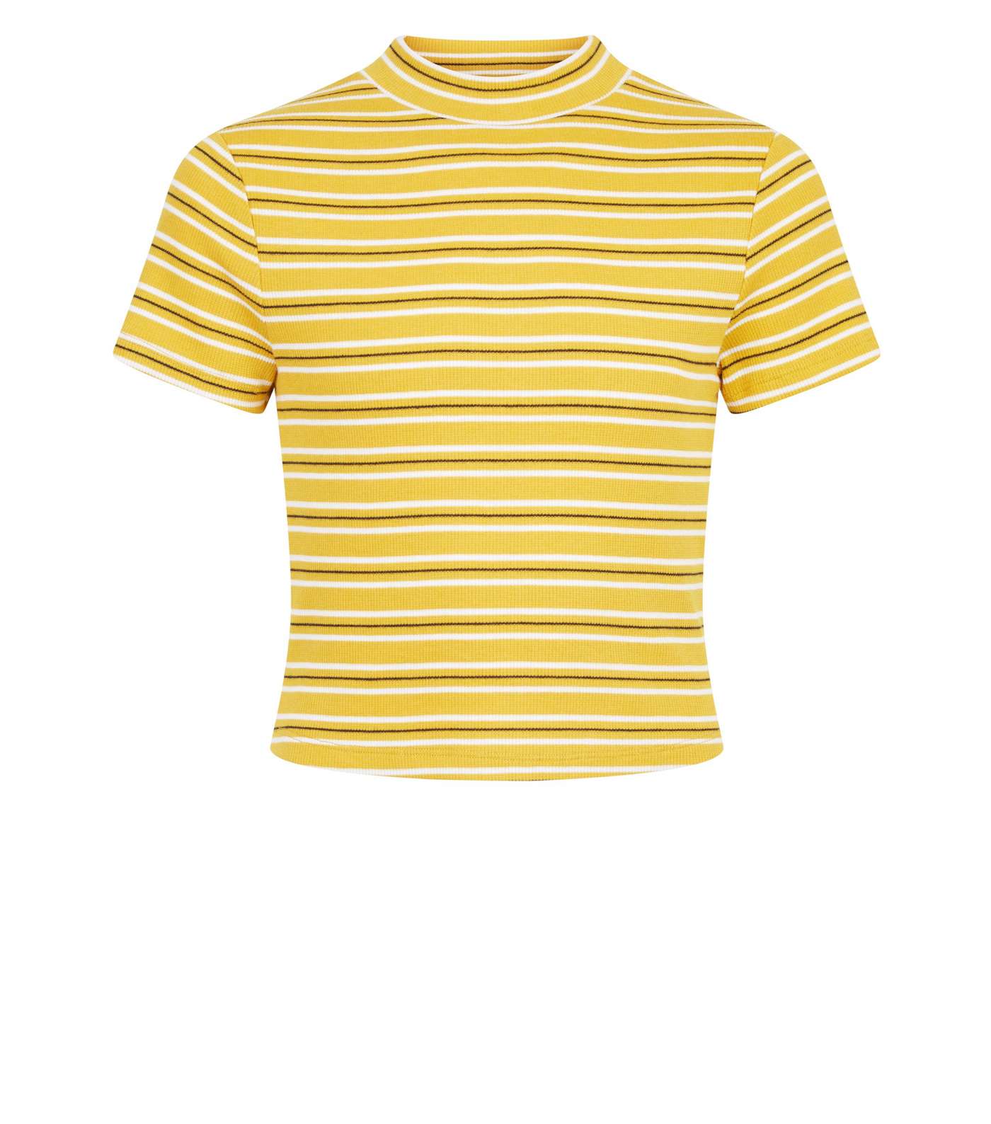 Girls Yellow Stripe Ribbed High Neck T-Shirt Image 4