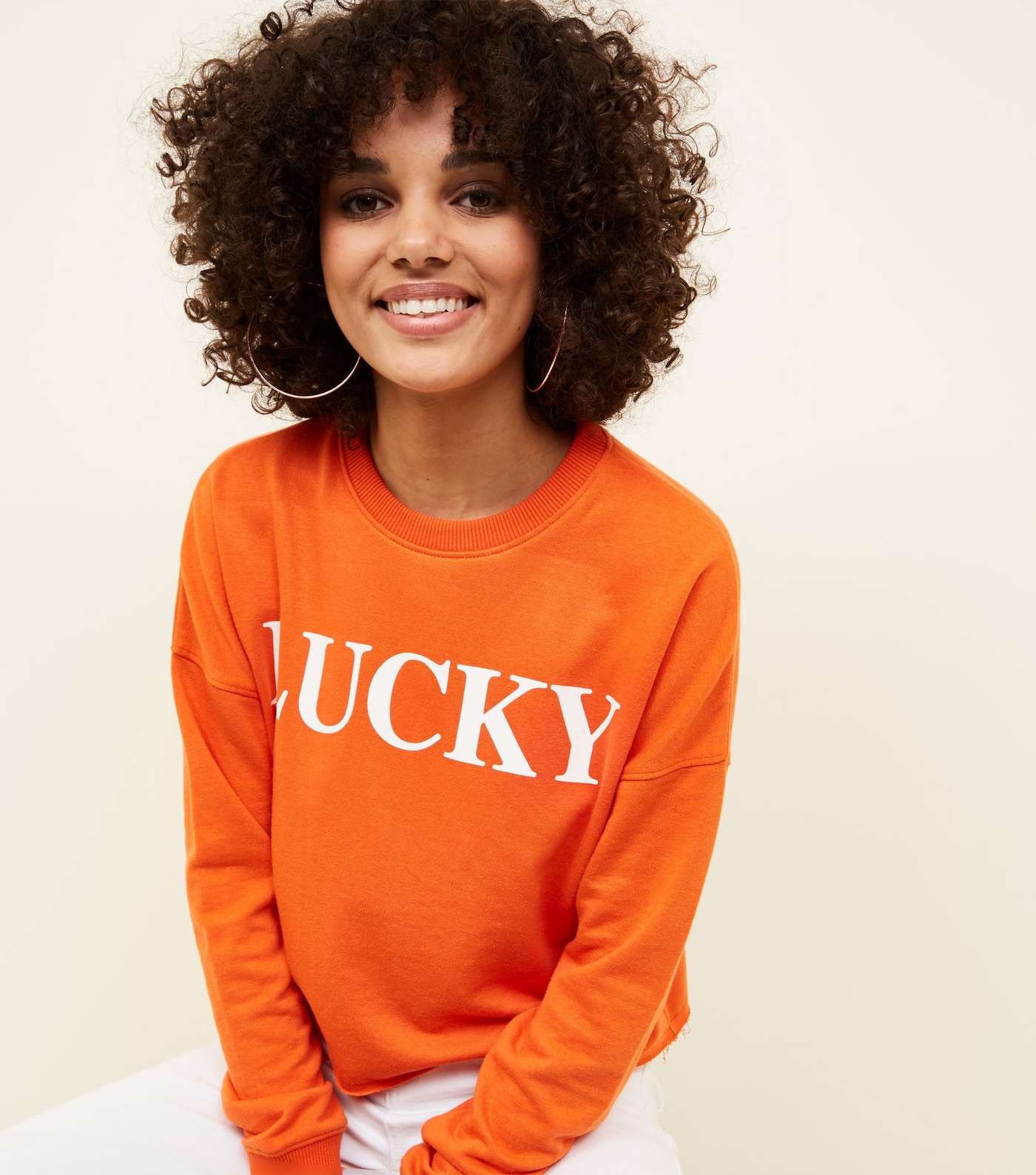 Bright Orange Lucky Slogan Cropped Sweatshirt Image 5