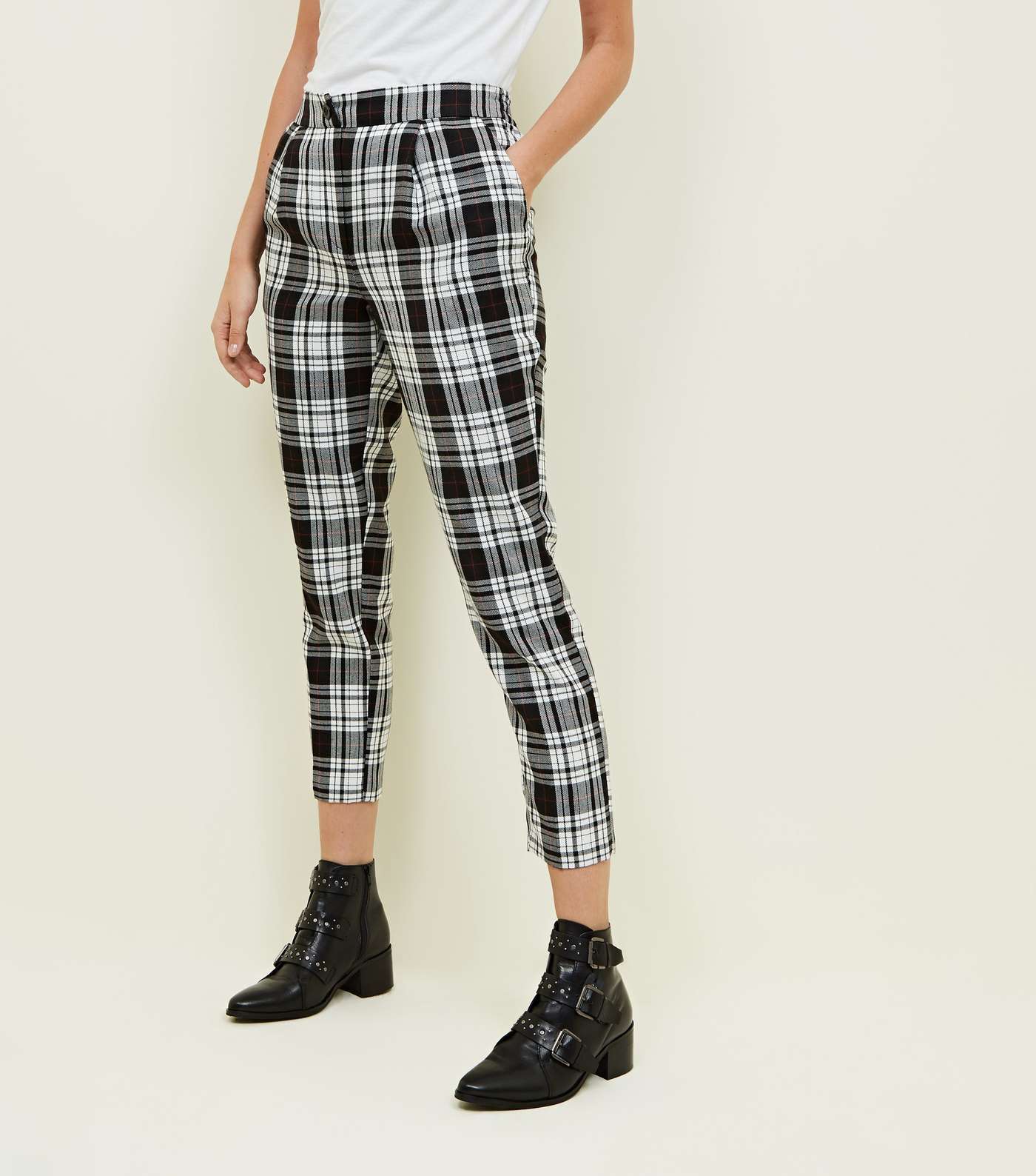 Monochrome Check Shirred Back Tapered Trousers Image 2