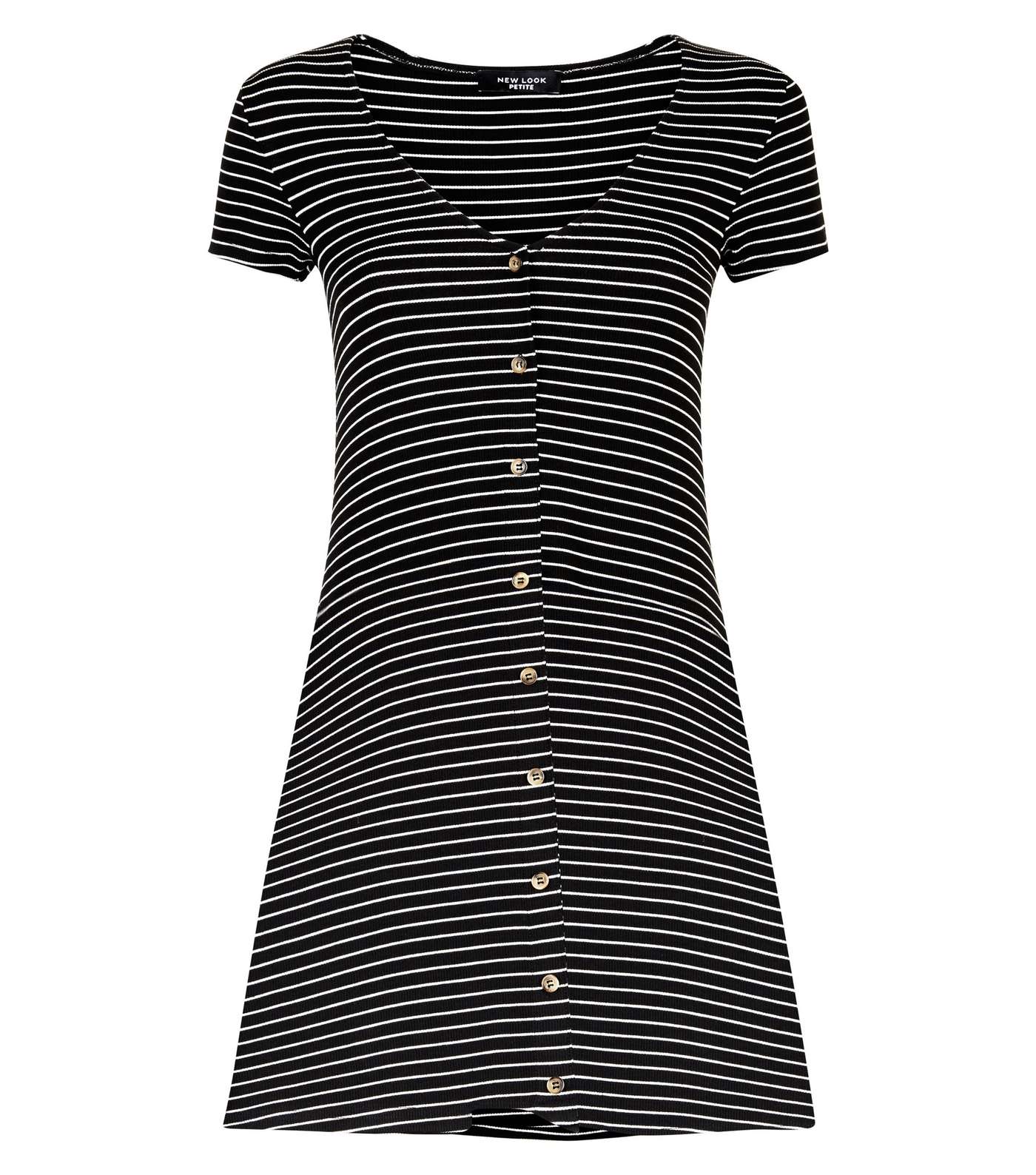 Petite Black Stripe Button Front Tea Dress  Image 4