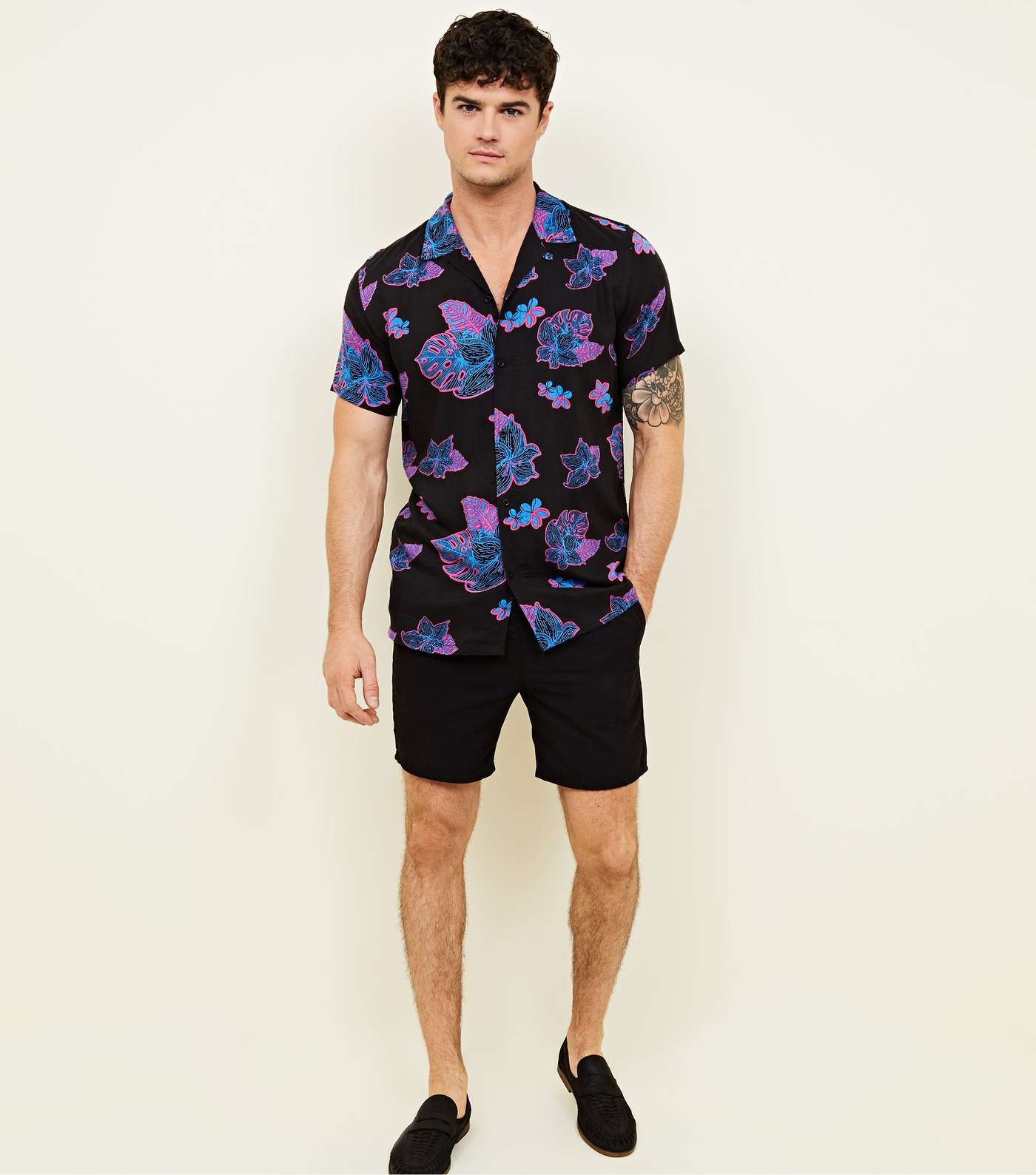 Black Neon Tropical Short Sleeve Shirt Image 2