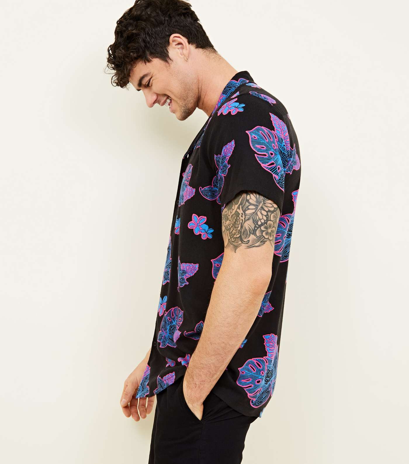 Black Neon Tropical Short Sleeve Shirt Image 6