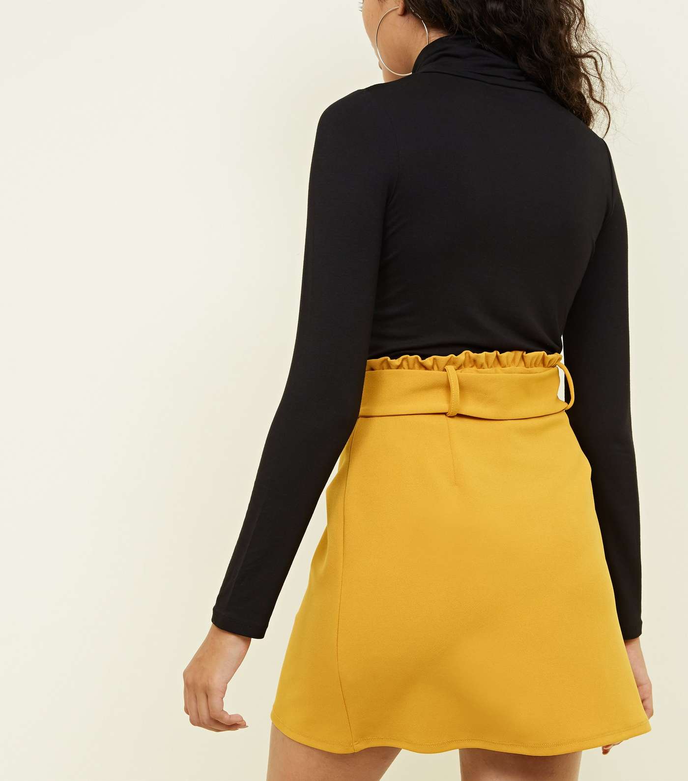 Yellow Faux Horn Buckle Paperbag Waist Skirt Image 3