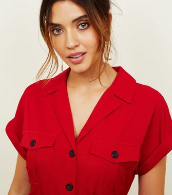 red utility playsuit