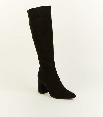 black suede boots flat knee high