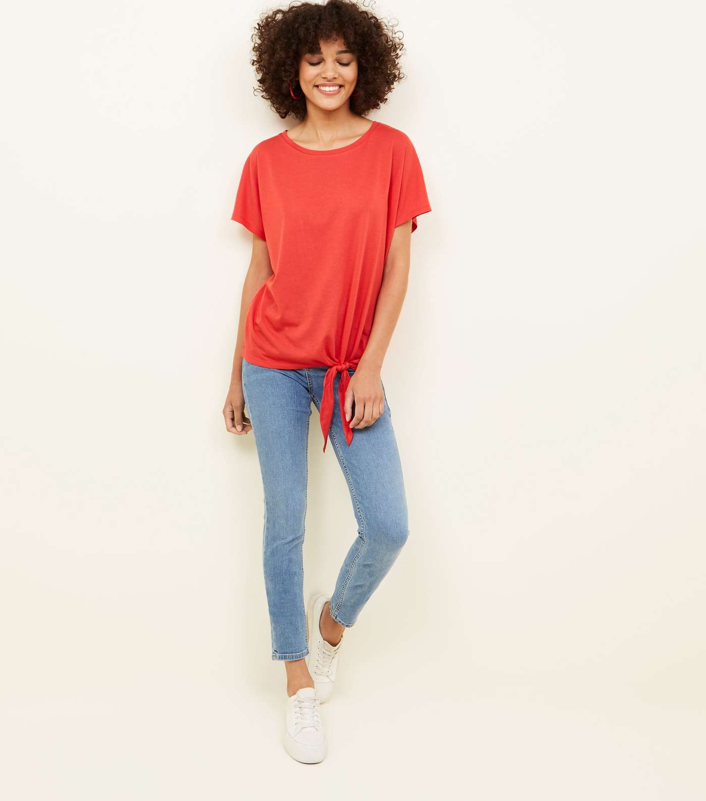 Red Oversized Tie Front T-Shirt Image 2