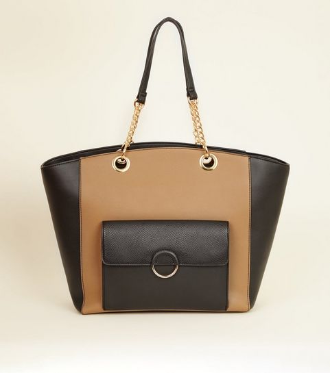 Tote Bags Leather Canvas New Look Camel Leather Look Block Ring Front Tote Bag