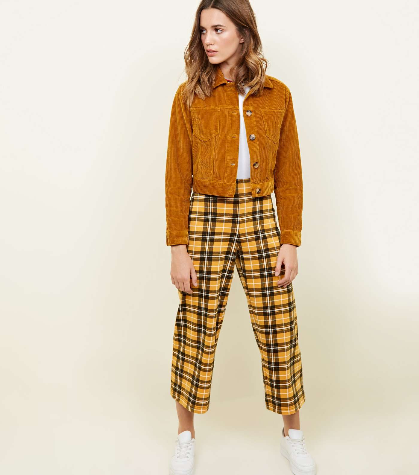 Mustard Check Cropped Trousers