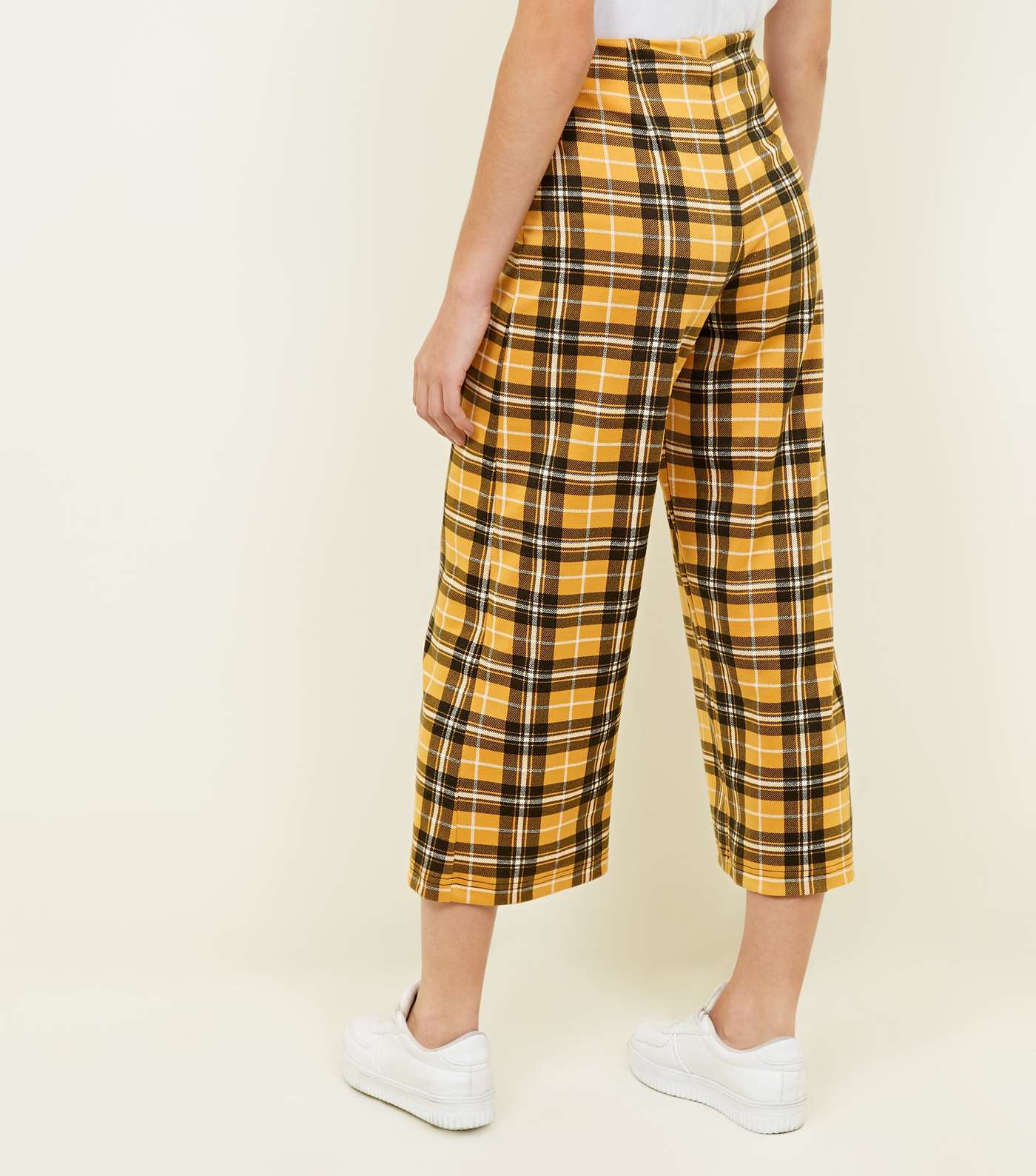 Mustard Check Cropped Trousers Image 3