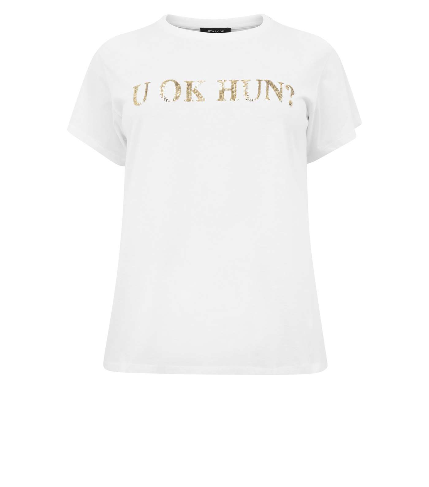 Curves White U Ok Hun Sequin Slogan T-Shirt Image 4