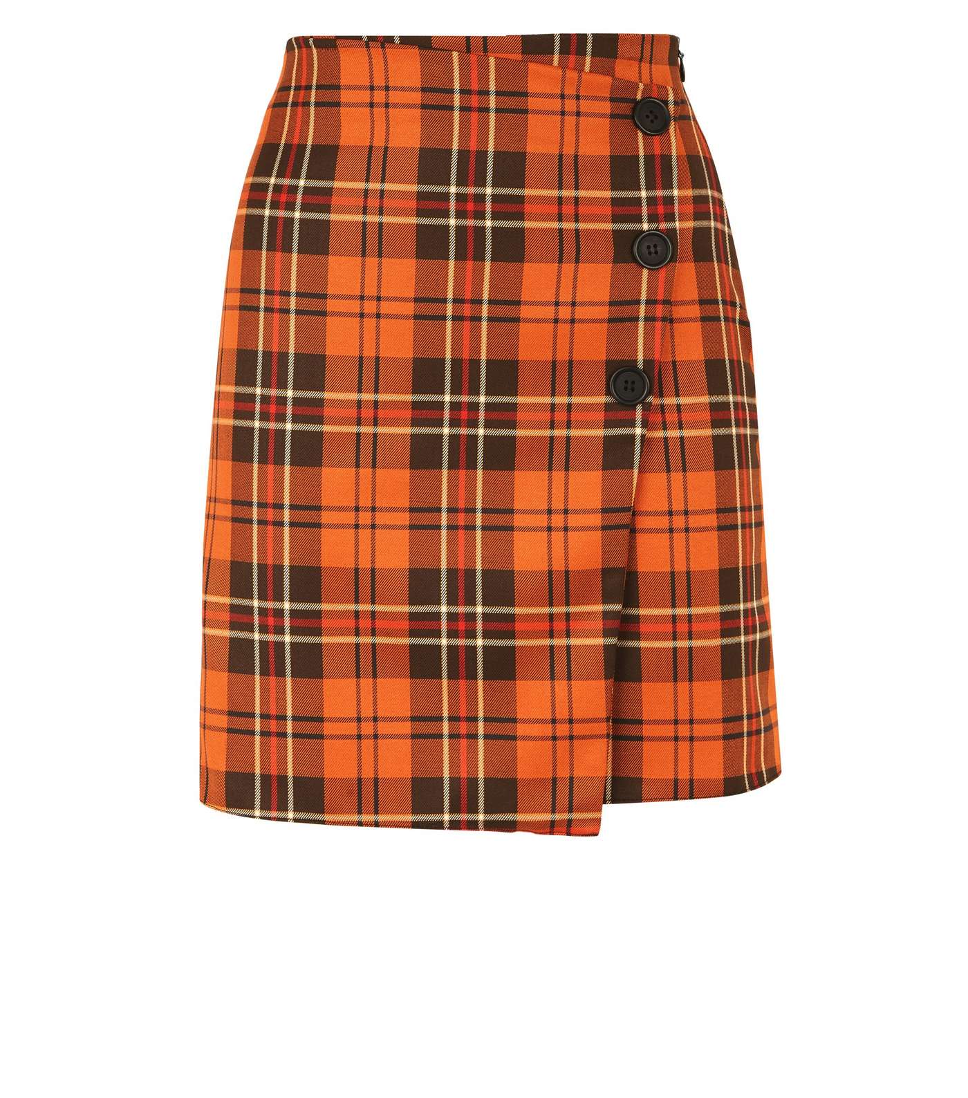 Orange Check Button Side Wrap Mini Skirt Image 4