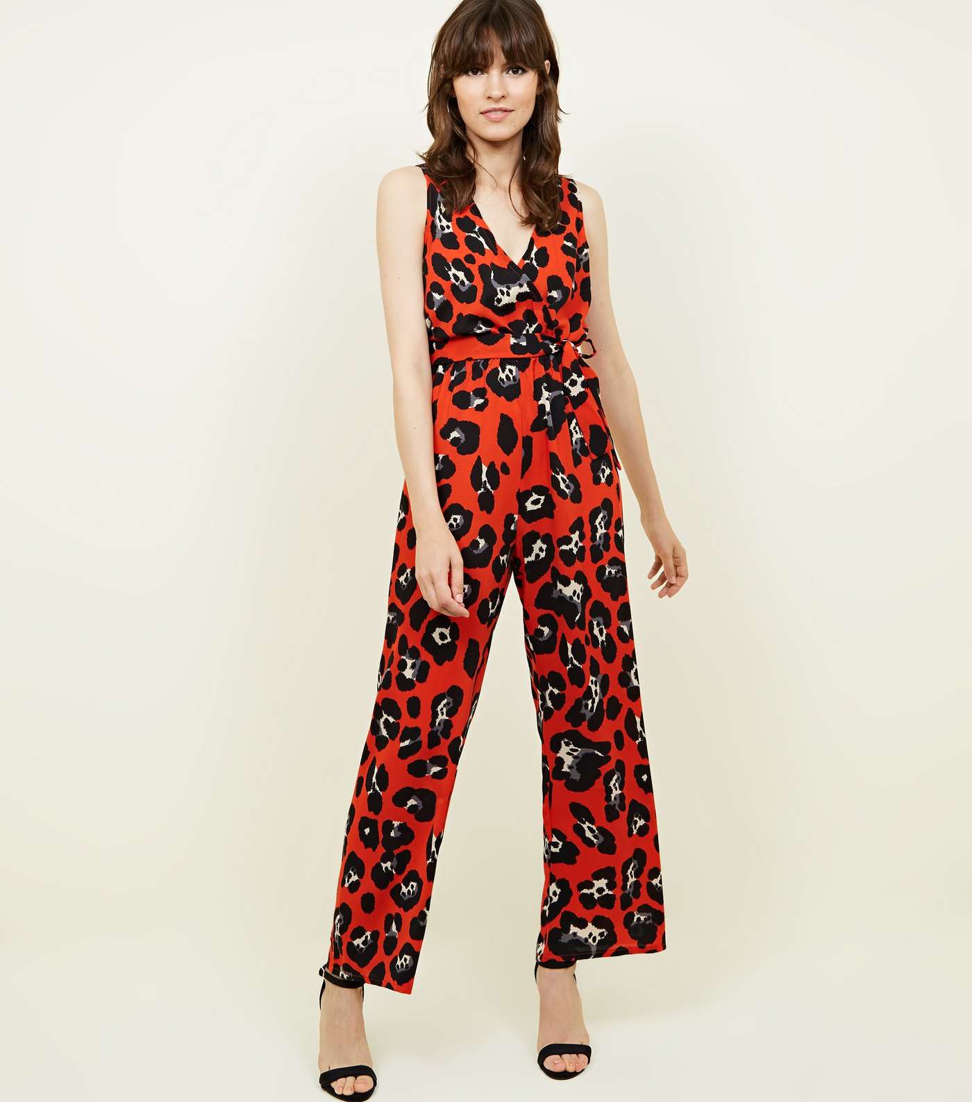 Cameo Rose Red Leopard Print Wrap Jumpsuit 