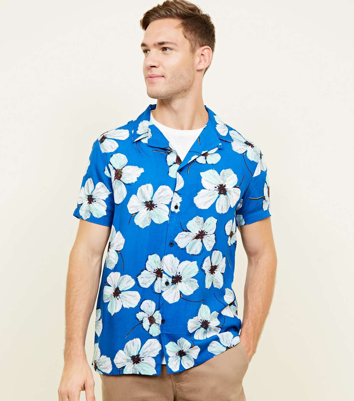 Bright Blue Floral Short Sleeve Shirt