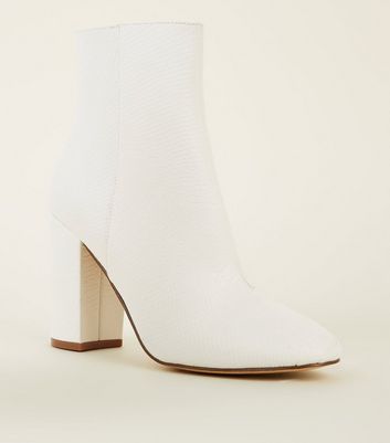 white faux snake ankle boot