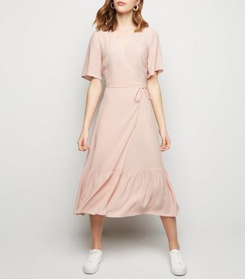 Pink Tiered Midi Wrap Dress | Shoptagr 