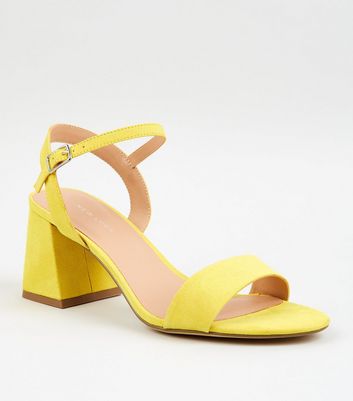 Yellow Suedette Flared Block Heels by 