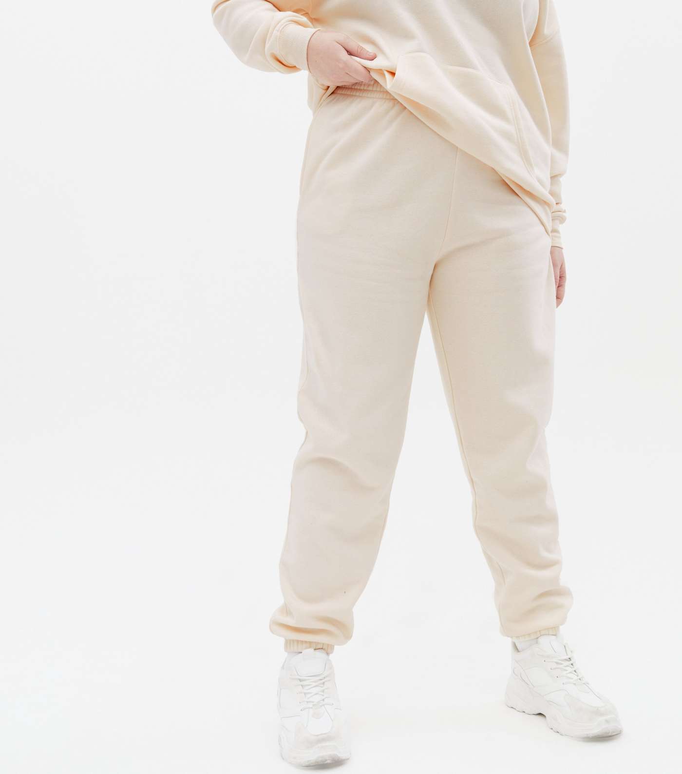 Curves Cream Jersey Cuffed Joggers Image 2