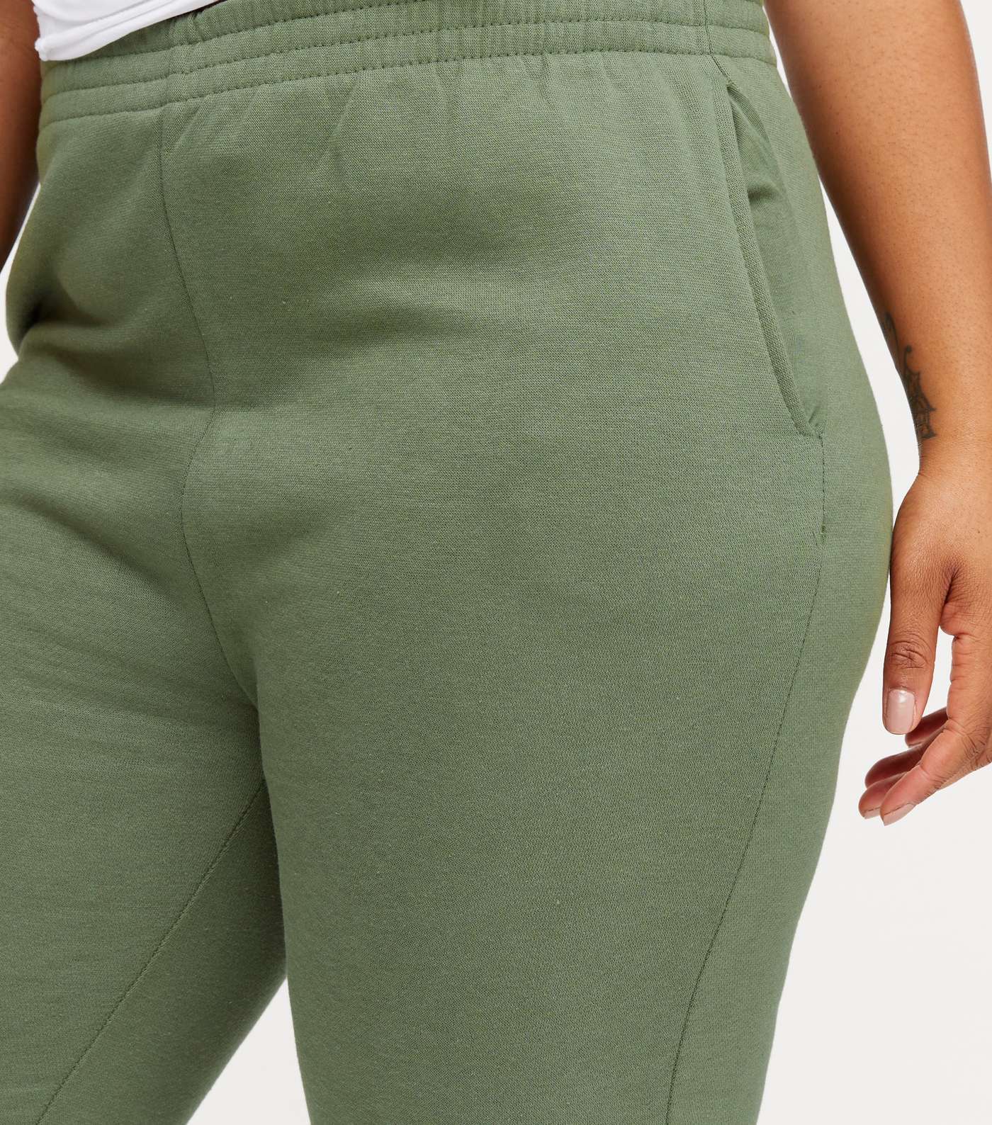 Curves Light Green Jersey Cuffed Joggers Image 4