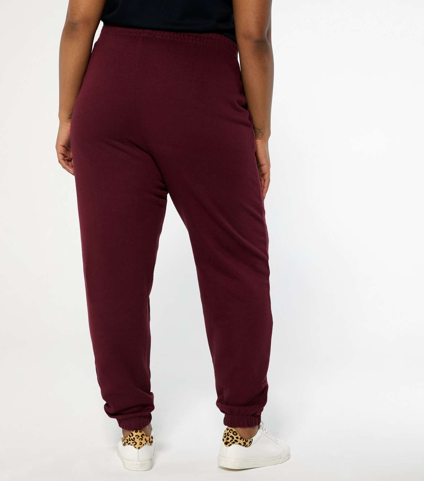 Curves Burgundy Jersey Cuffed Joggers Image 3