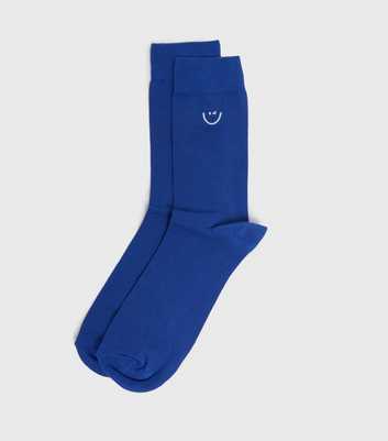 Blue Wink Face Embroidered Socks 