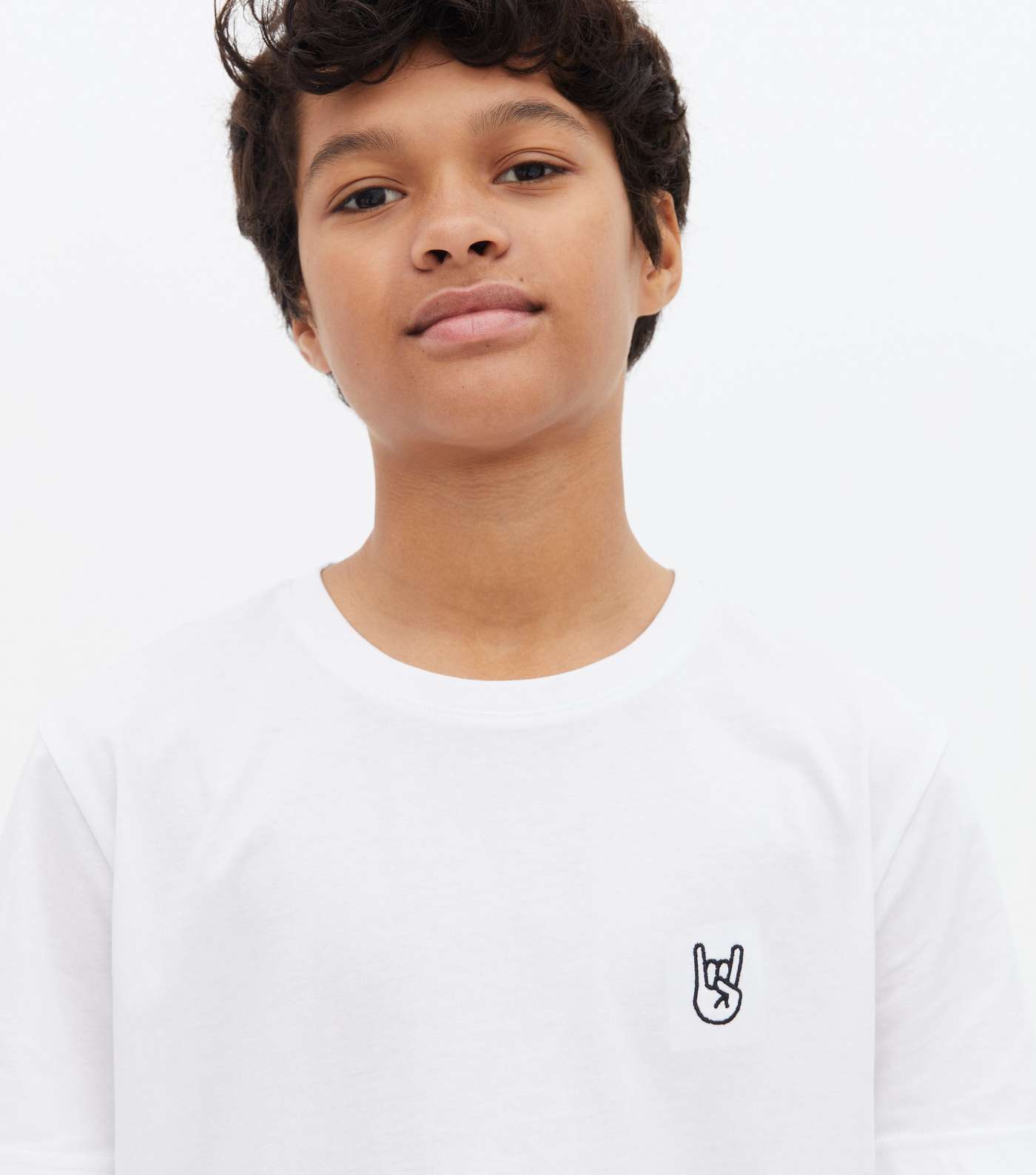 Boys White Rock On Hand Embroidered T-Shirt