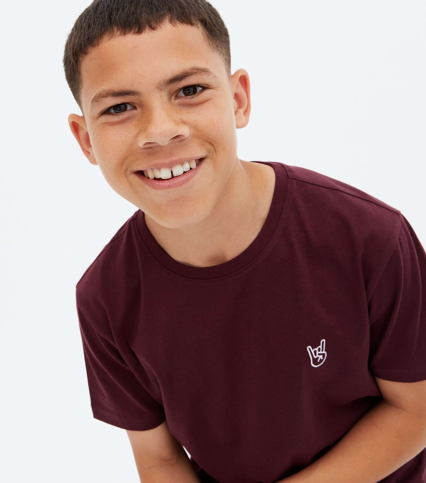 Boys Burgundy Rock On Hand Embroidered T-Shirt